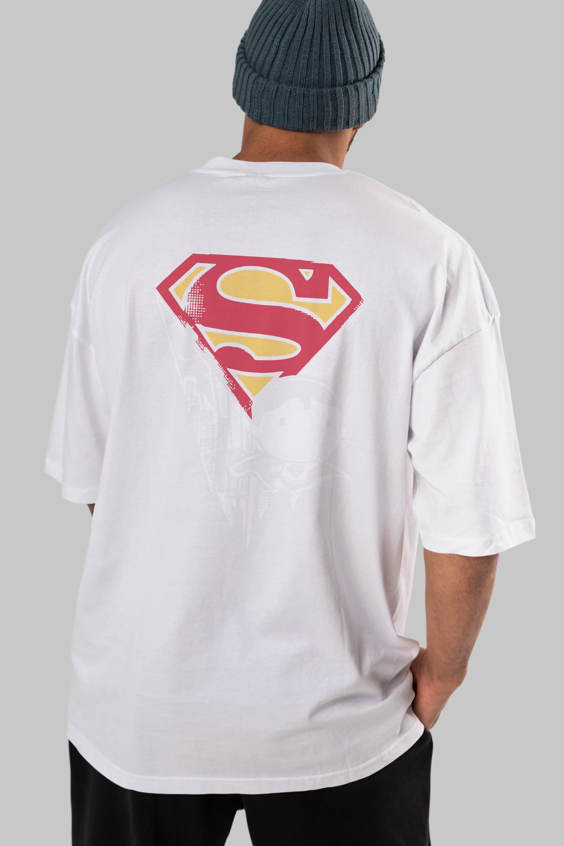 Superman Arka Baskılı Oversize t-shirt Erkek Kadın Unisex %100 Pamuk Bisiklet Yaka tişort
