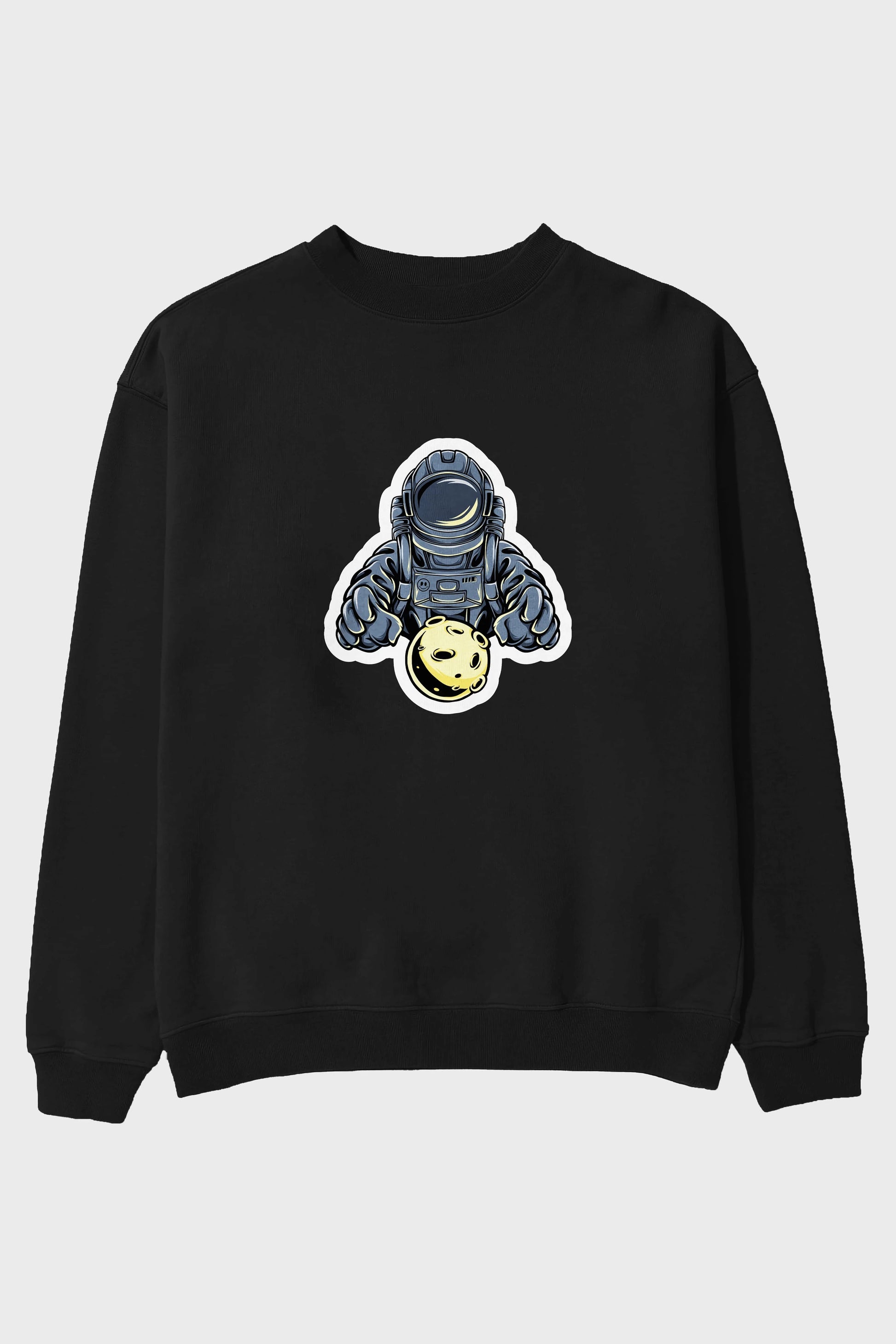Astromoon sticker Ön Baskılı Oversize Sweatshirt Erkek Kadın Unisex