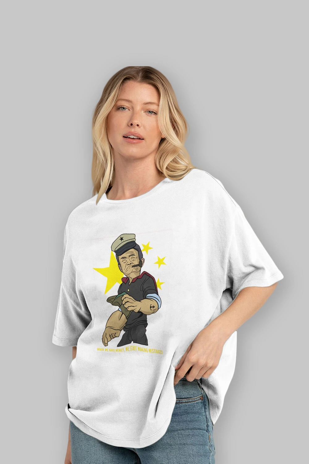 Popeye Jack Ma Ön Baskılı Oversize t-shirt Erkek Kadın Unisex %100 Pamuk tişort
