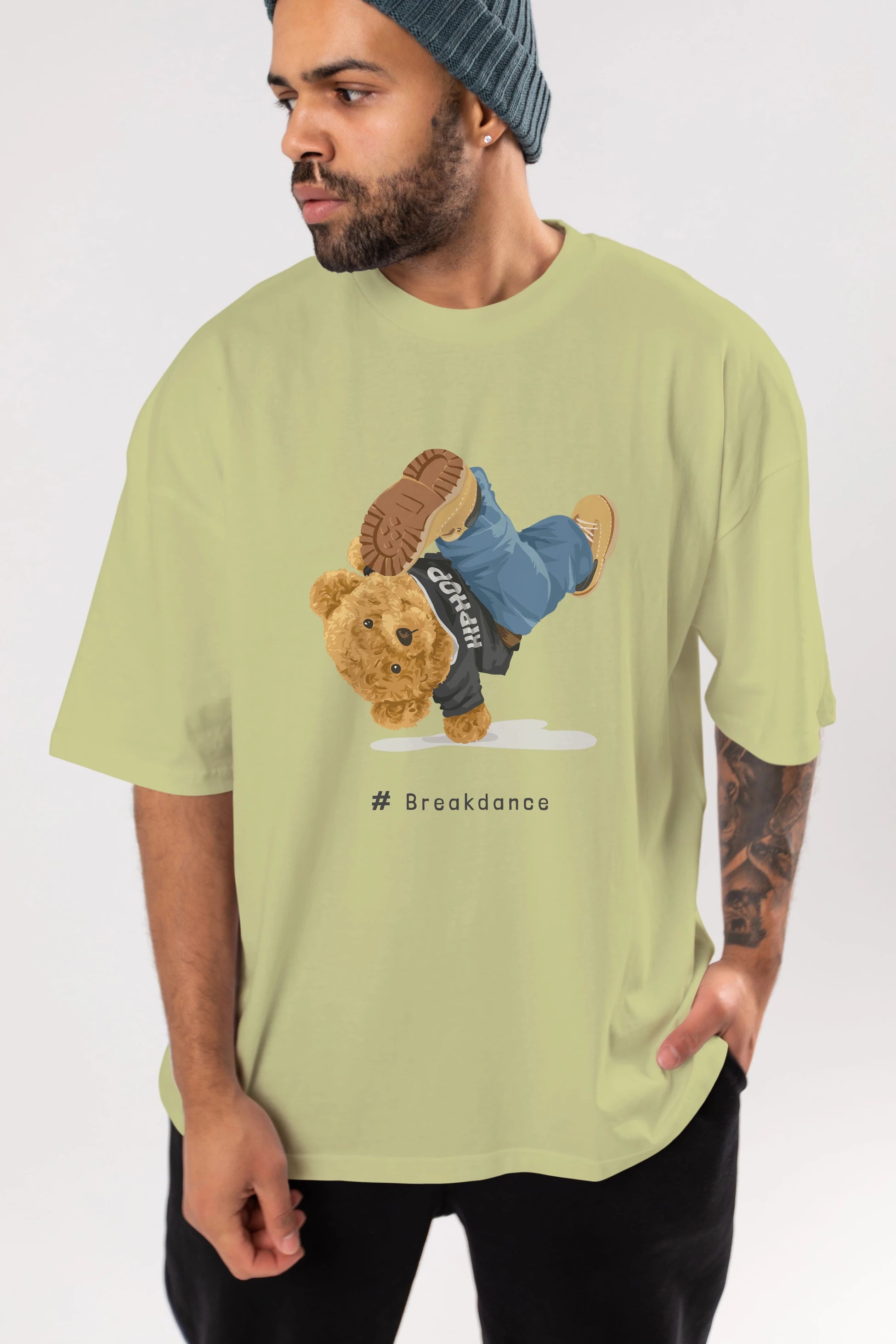 Teddy Bear Breakdance Ön Baskılı Oversize t-shirt Erkek Kadın Unisex %100 Pamuk