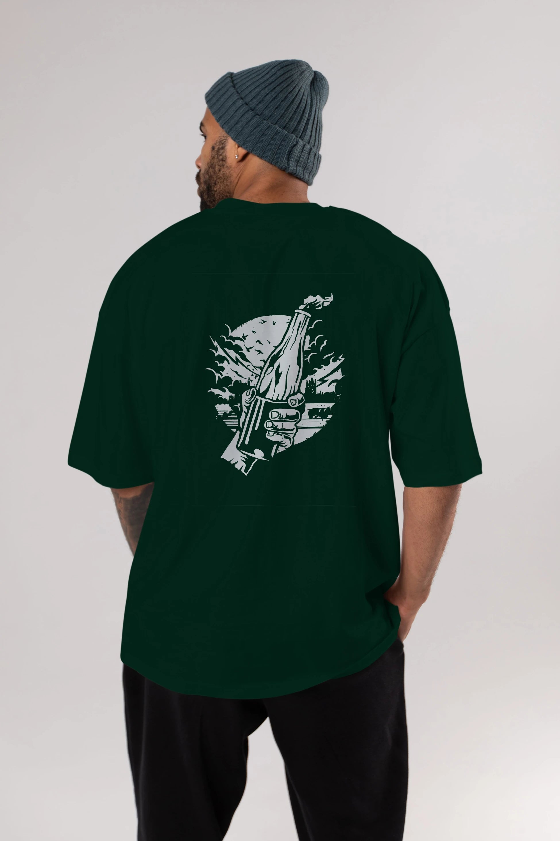 Molotov Cocktail Arka Baskılı Oversize t-shirt Erkek Kadın Unisex %100 Pamuk