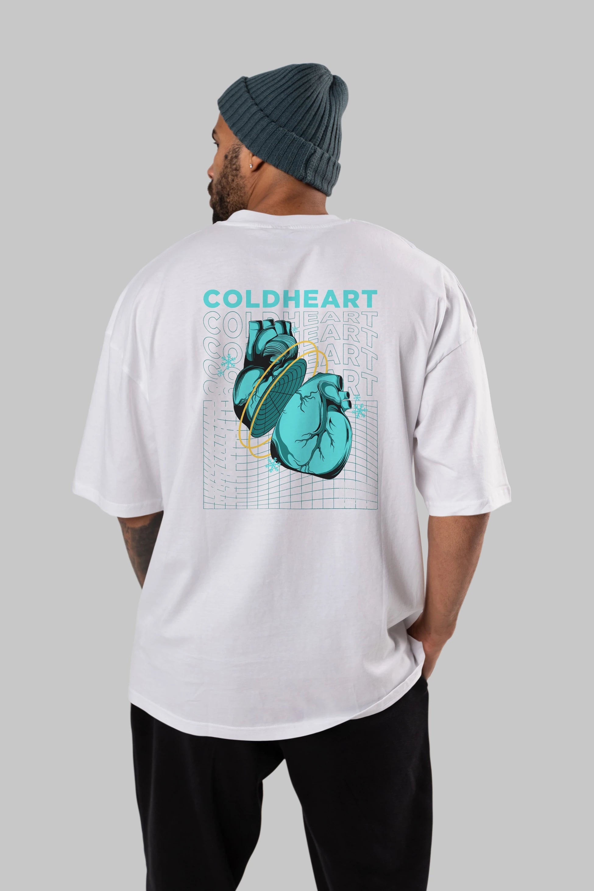 Cold Heart Arka Baskılı Oversize t-shirt Erkek Kadın Unisex
