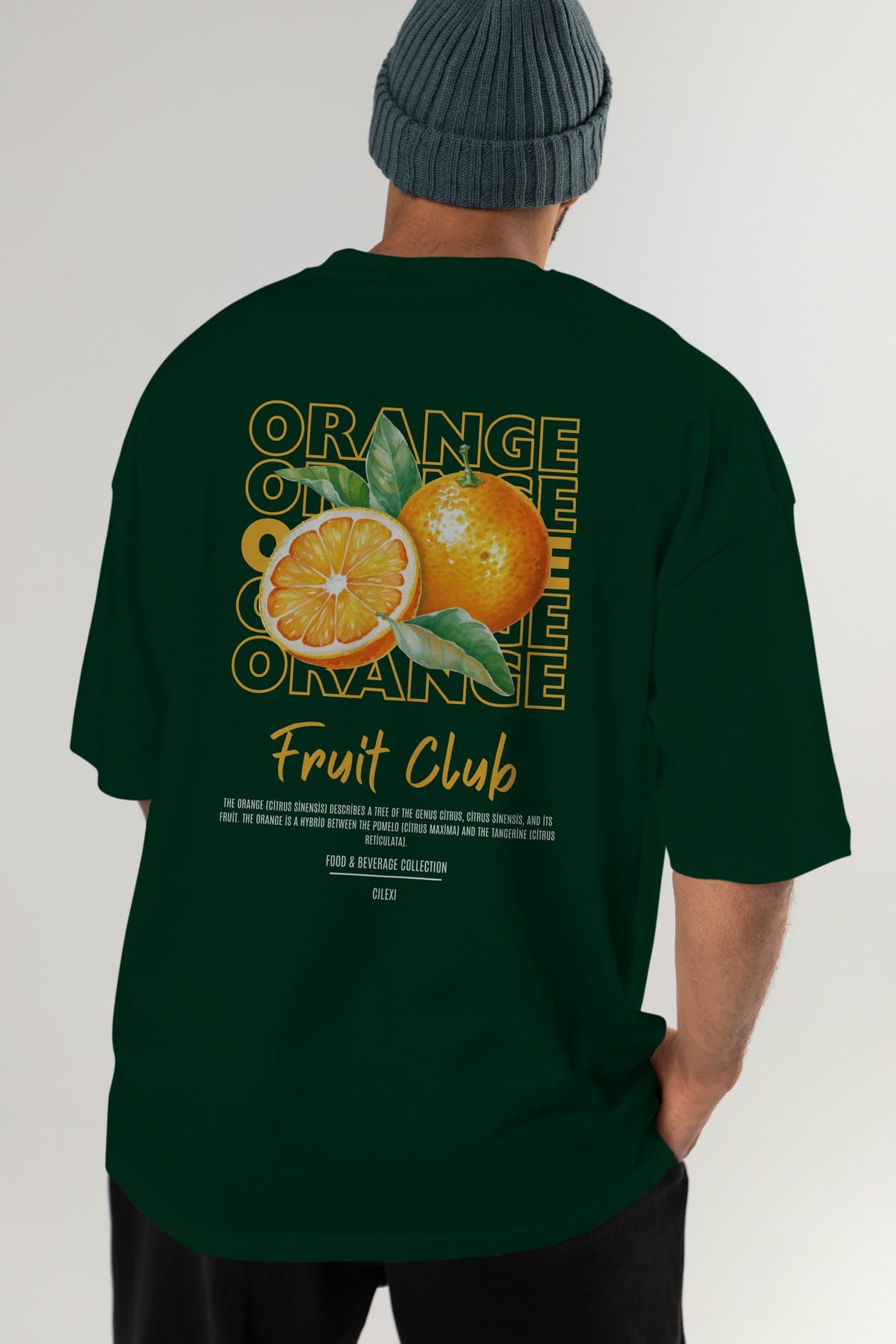 Orange Arka Baskılı Oversize t-shirt Erkek Kadın Pamuk Bisiklet Yaka tişort