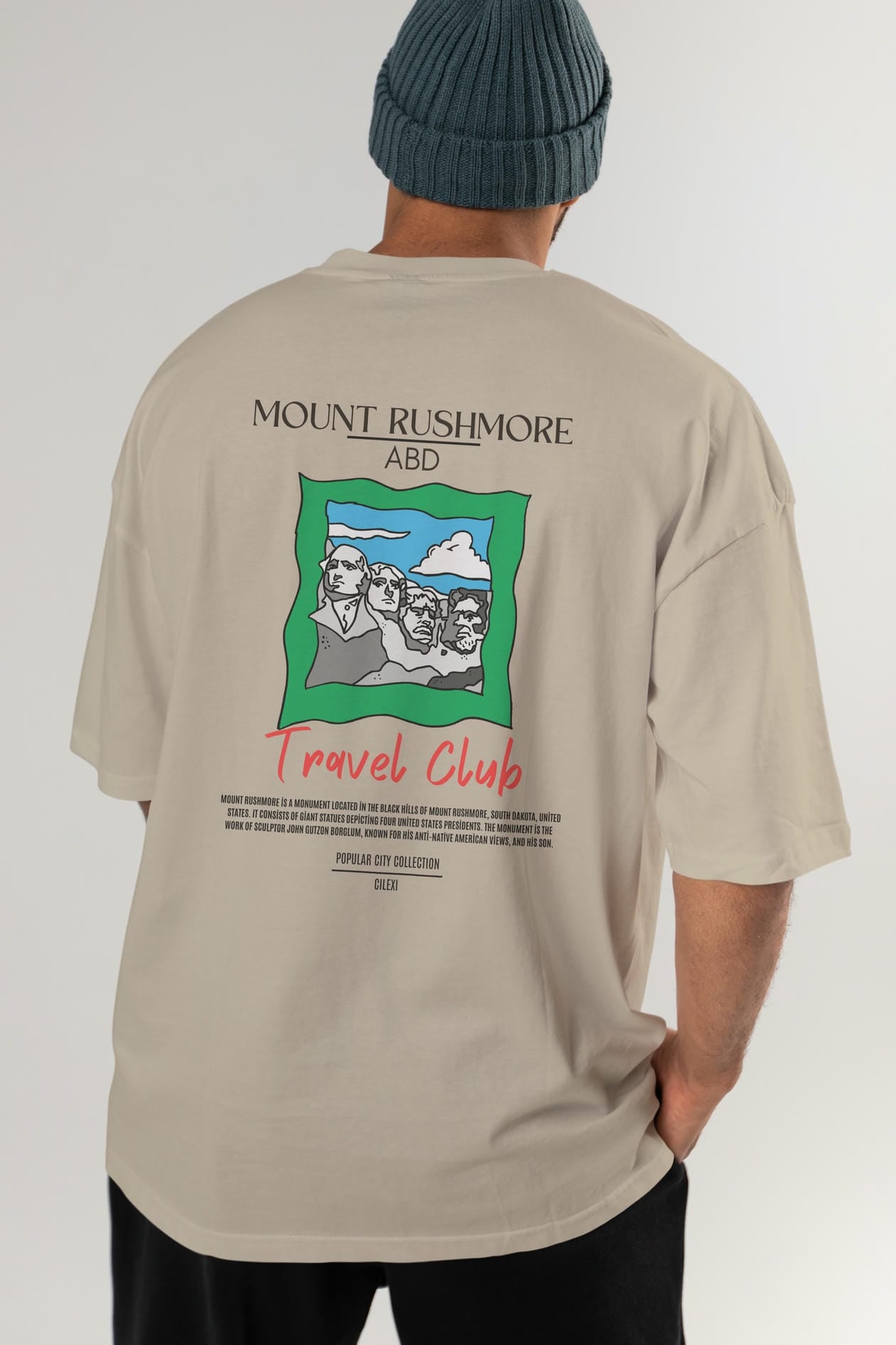 Mount Rushmore ABD Arka Baskılı Oversize t-shirt Erkek Kadın Pamuk Bisiklet Yaka tişort