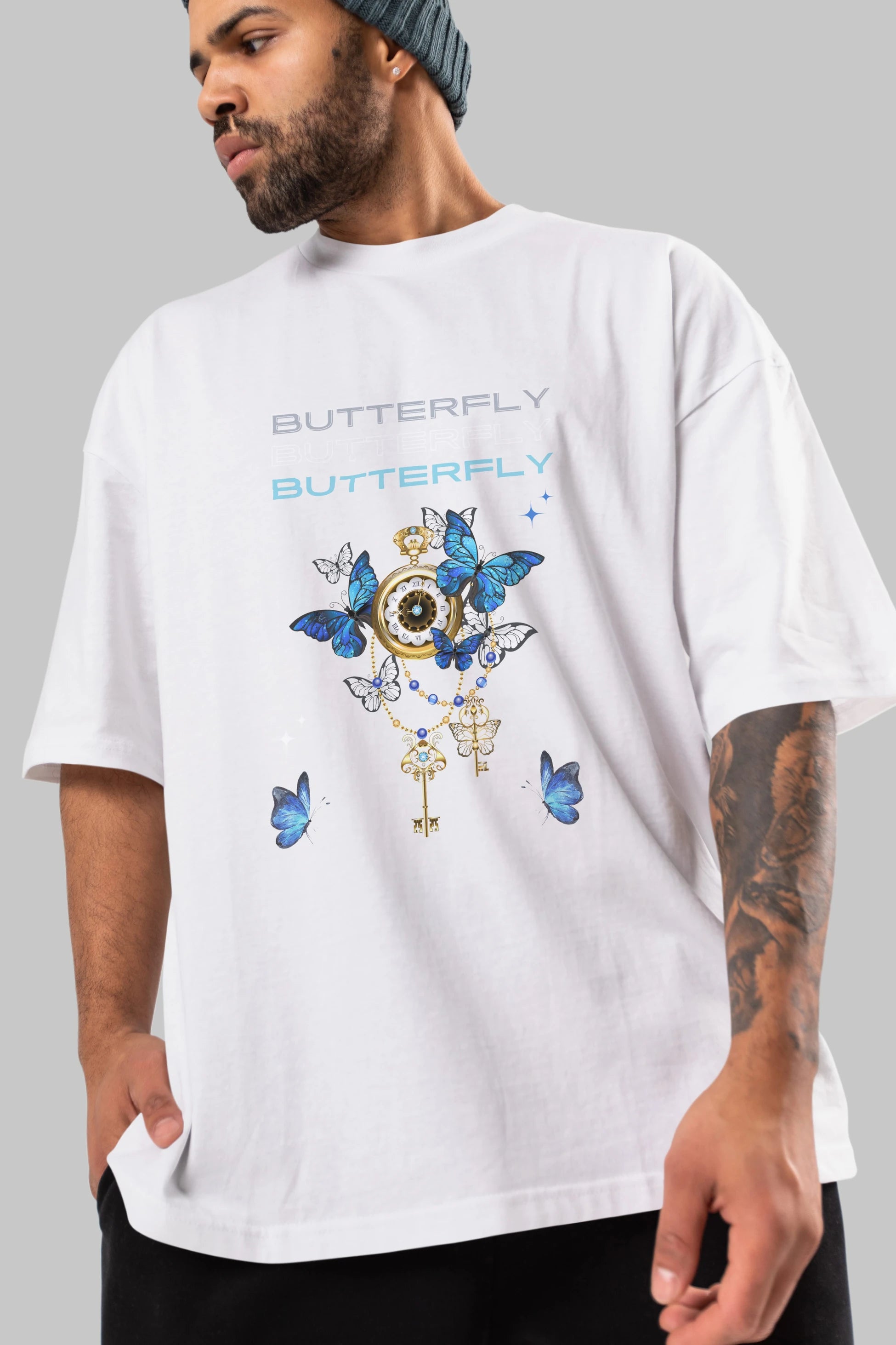 Butterfly Yazılı Ön Baskılı Oversize t-shirt Erkek Kadın Unisex