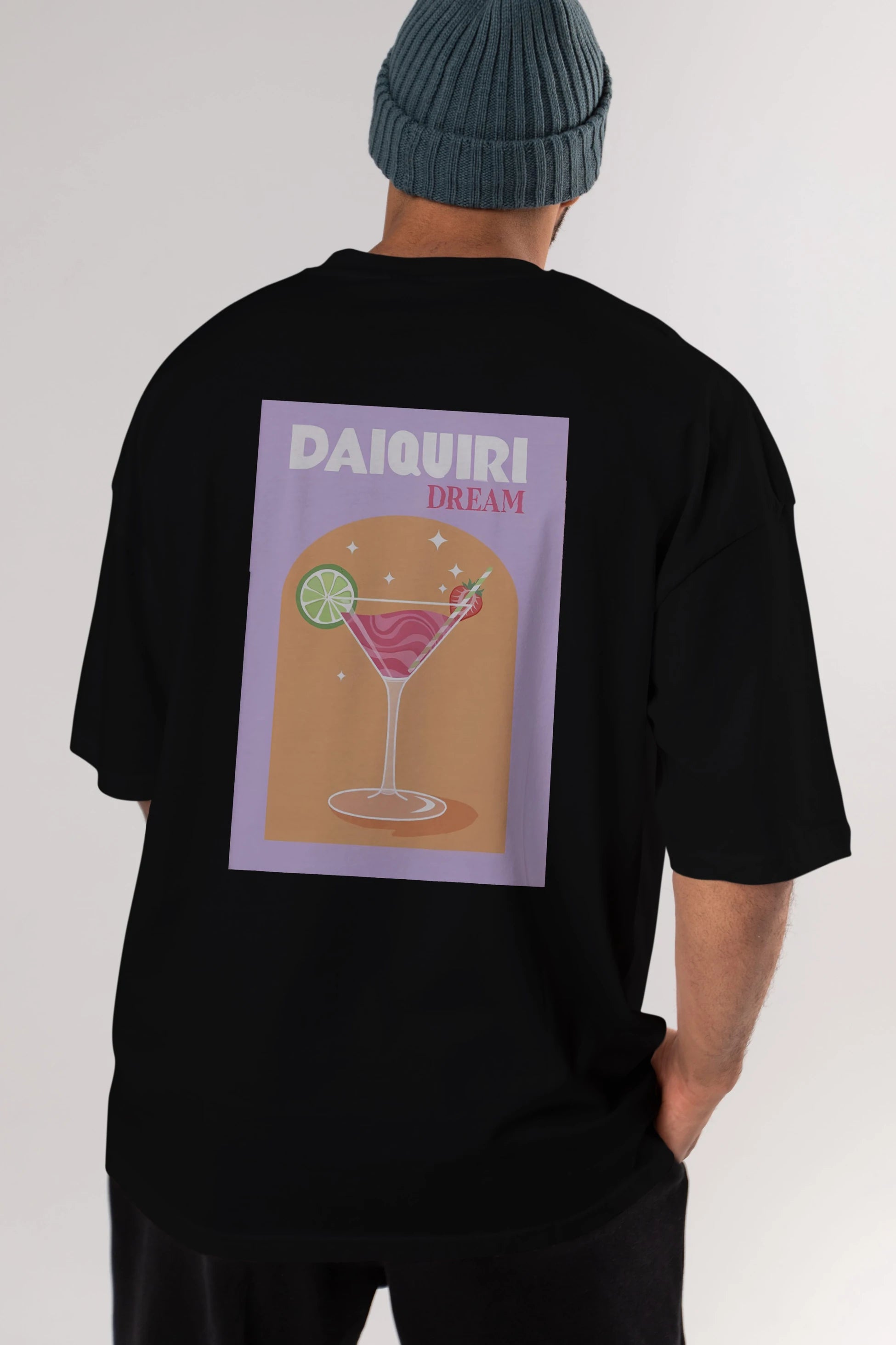 Daiquiri Dream Arka Baskılı Oversize t-shirt Erkek Kadın Unisex %100 Pamuk Bisiklet Yaka tişort