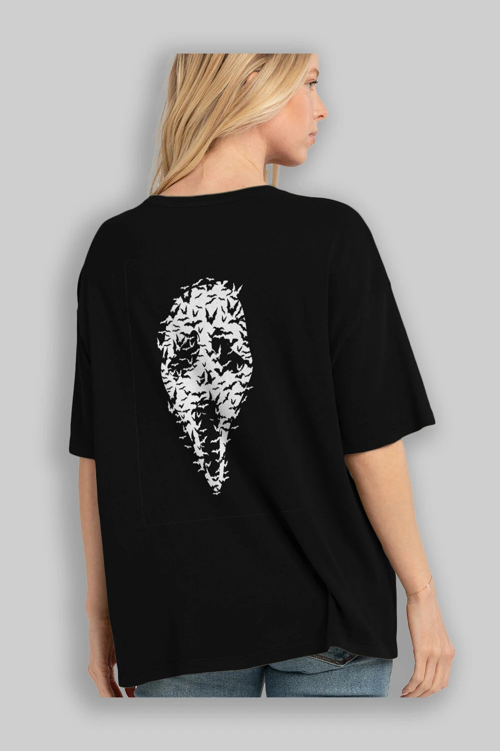 Ghost Face Bats Arka Baskılı Oversize t-shirt %100 pamuk Erkek Kadın Unisex