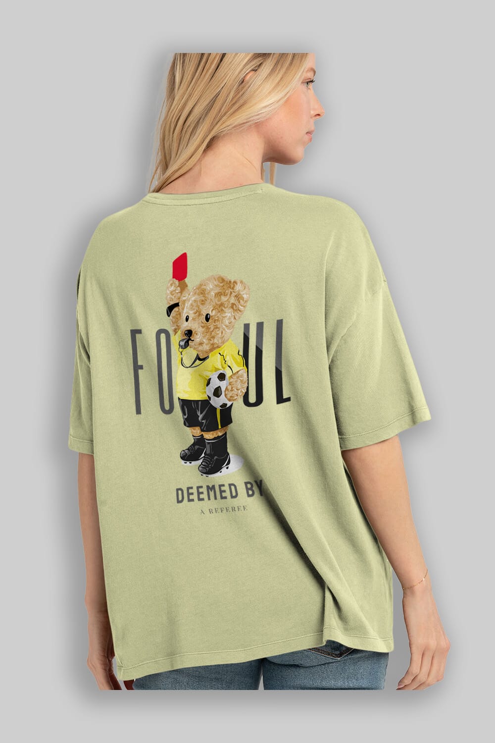 Teddy Bear Kırmızı Kart Arka Baskılı Oversize t-shirt Erkek Kadın Unisex %100 Pamuk