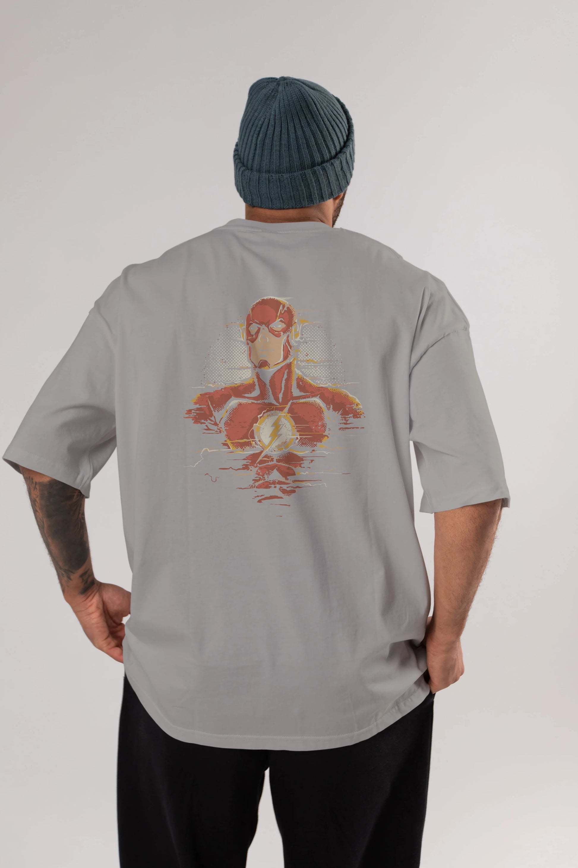 Flash Avengers Arka Baskılı Oversize t-shirt Erkek Kadın Unisex %100 Pamuk Bisiklet Yaka tişort