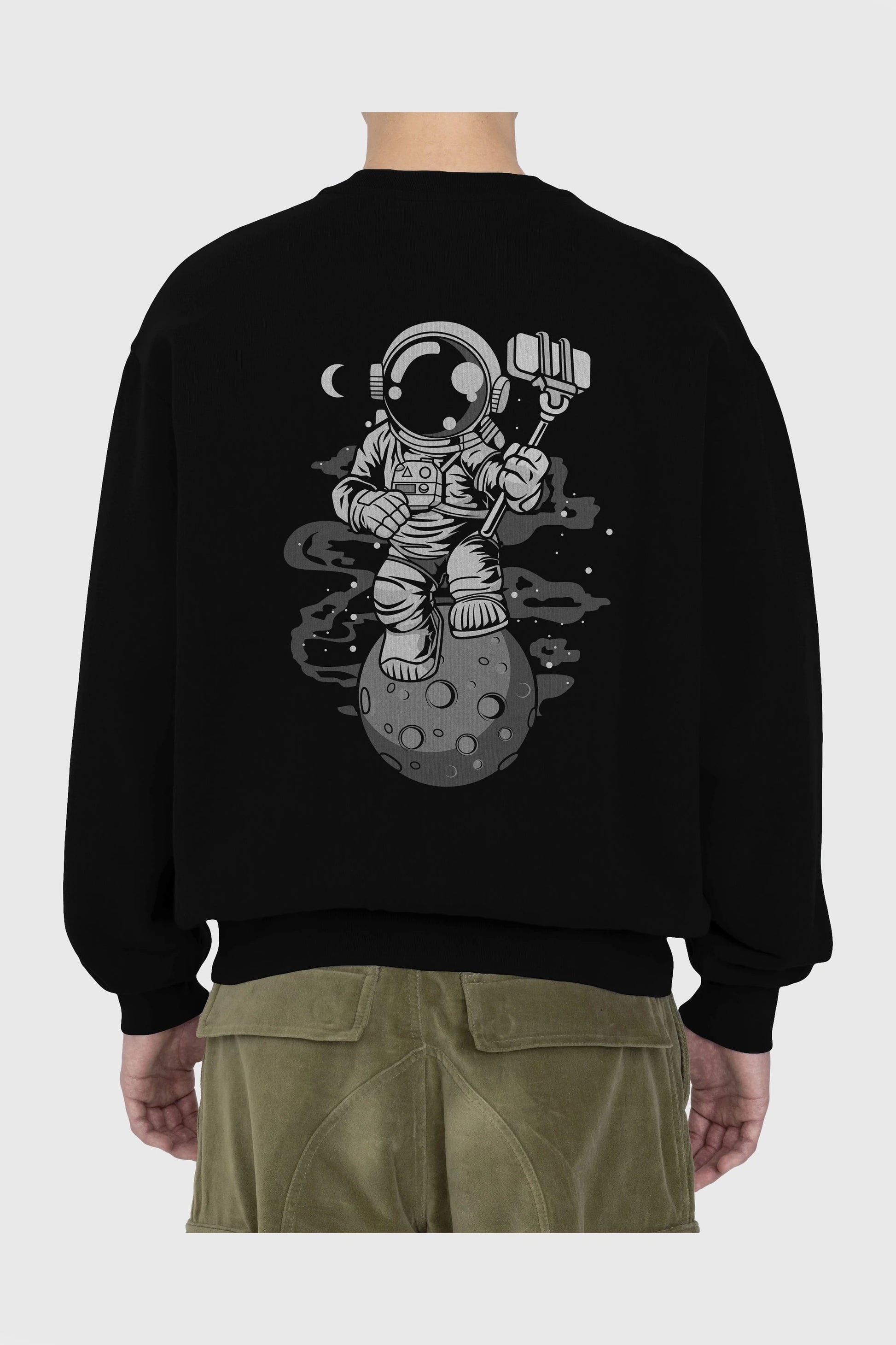 Astronaut Selfie Arka Baskılı Oversize Sweatshirt Erkek Kadın Unisex