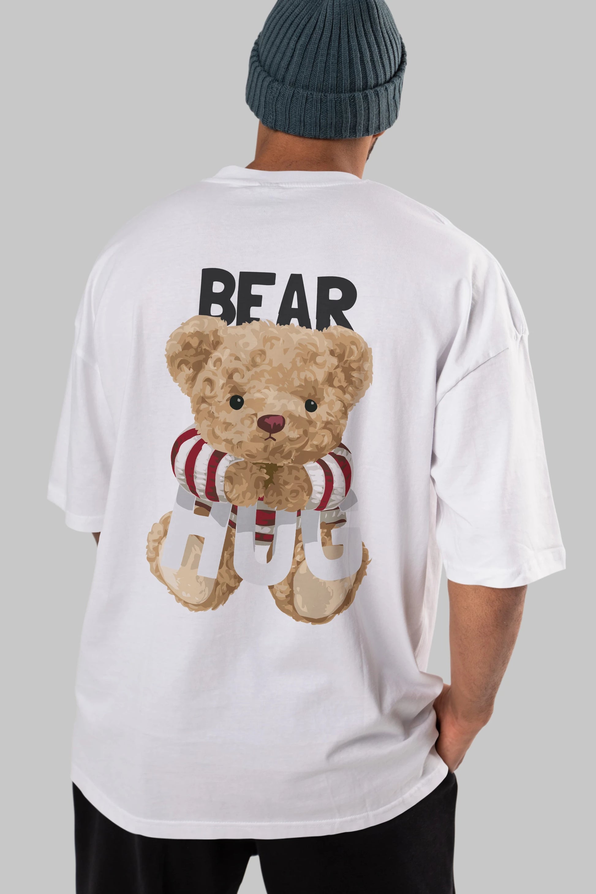 Teddy Bear Hug Arka Baskılı Oversize t-shirt Erkek Kadın Unisex %100 Pamuk