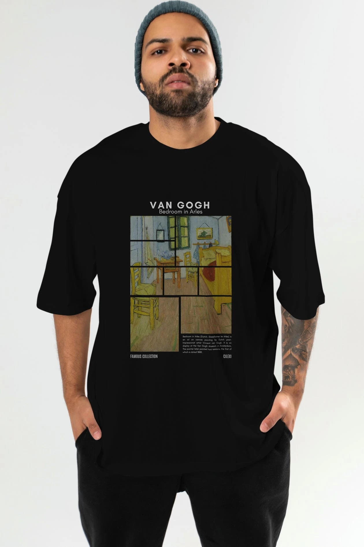 Van Gogh ön Baskılı Oversize t-shirt Erkek Kadın Bisiklet Yaka Pamuk tişort