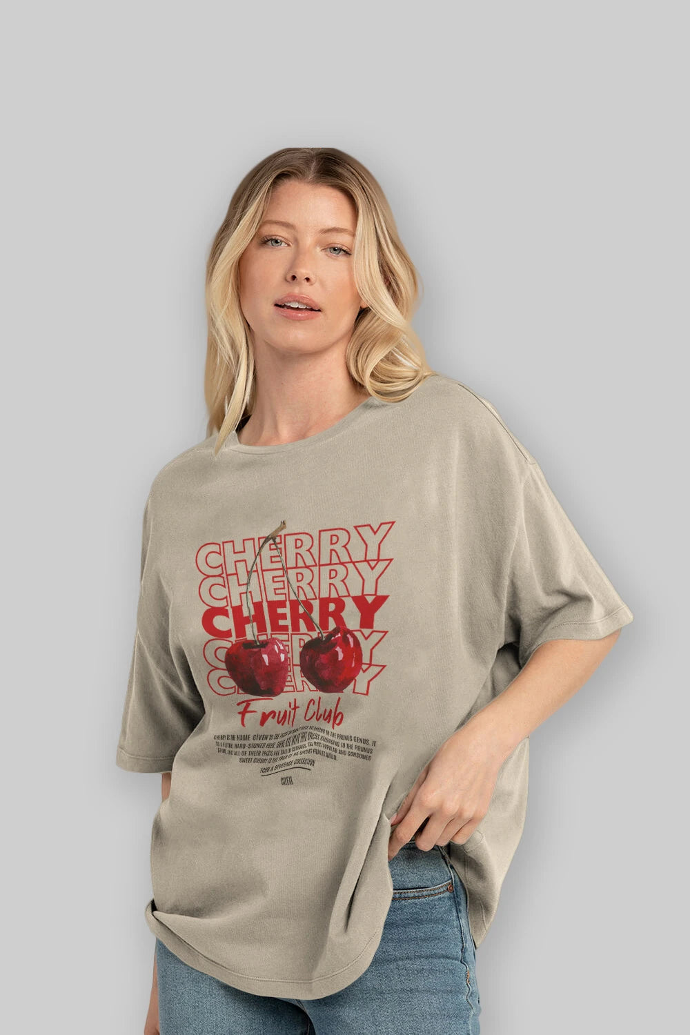 Cherry Ön Baskılı Oversize t-shirt Erkek Kadın Pamuk Bisiklet Yaka tişort