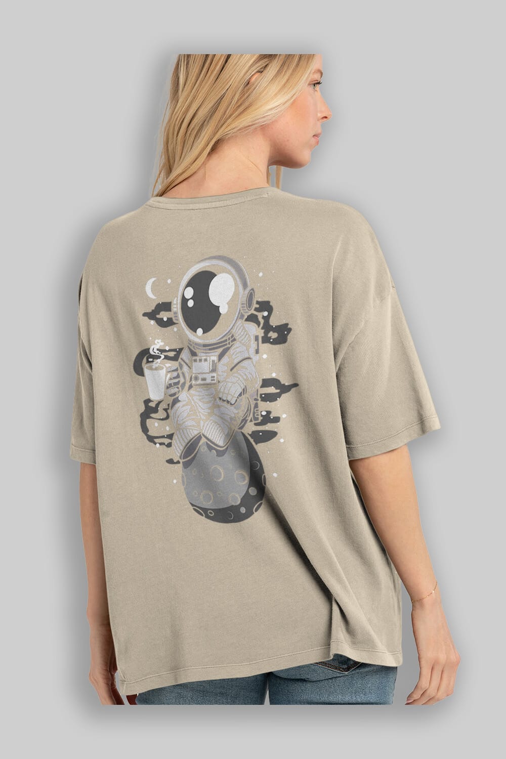 Astronaut Coffee Arka Baskılı Oversize t-shirt Erkek Kadın Unisex