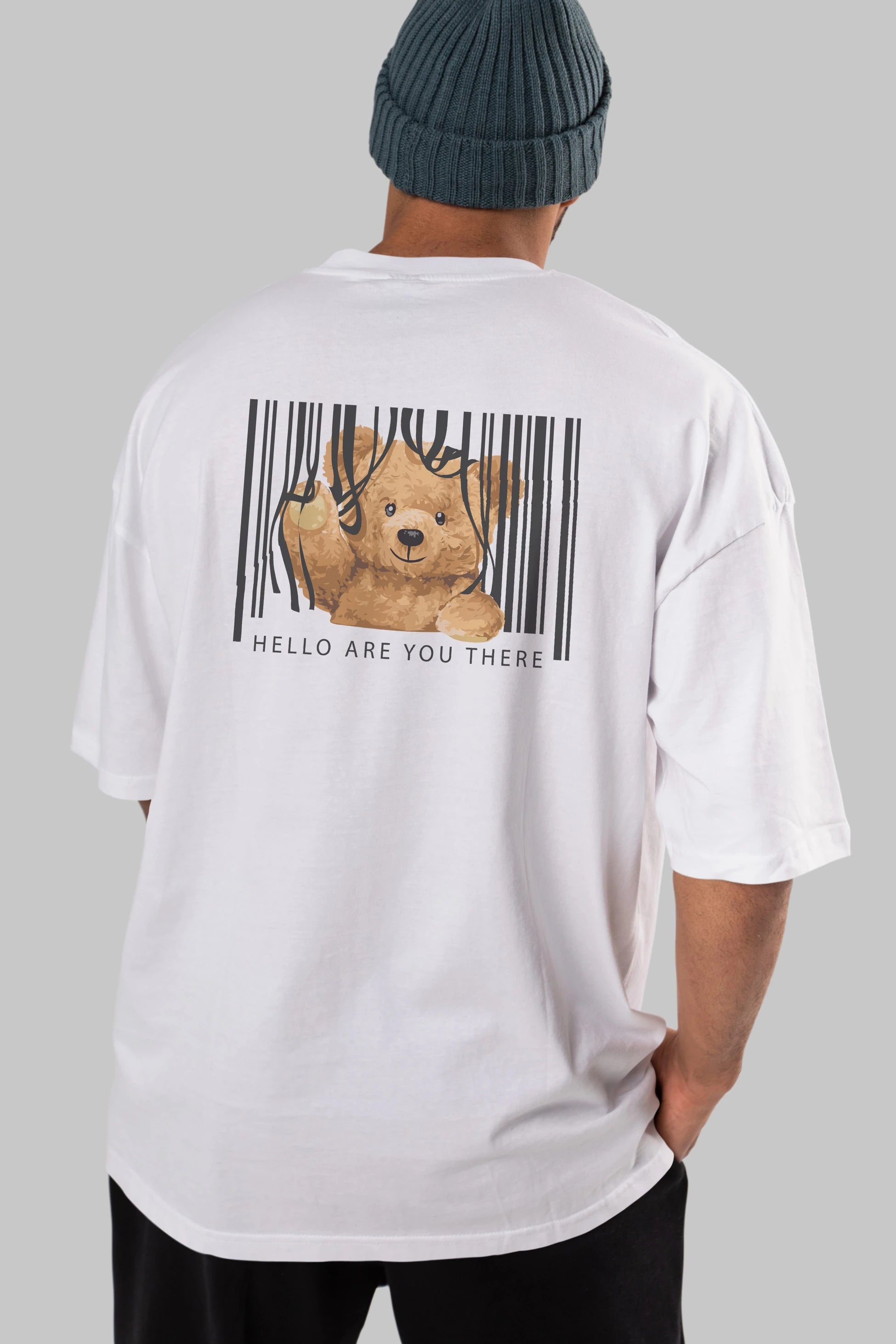Teddy Bear Hello Arka Baskılı Oversize t-shirt Erkek Kadın Unisex %100 Pamuk