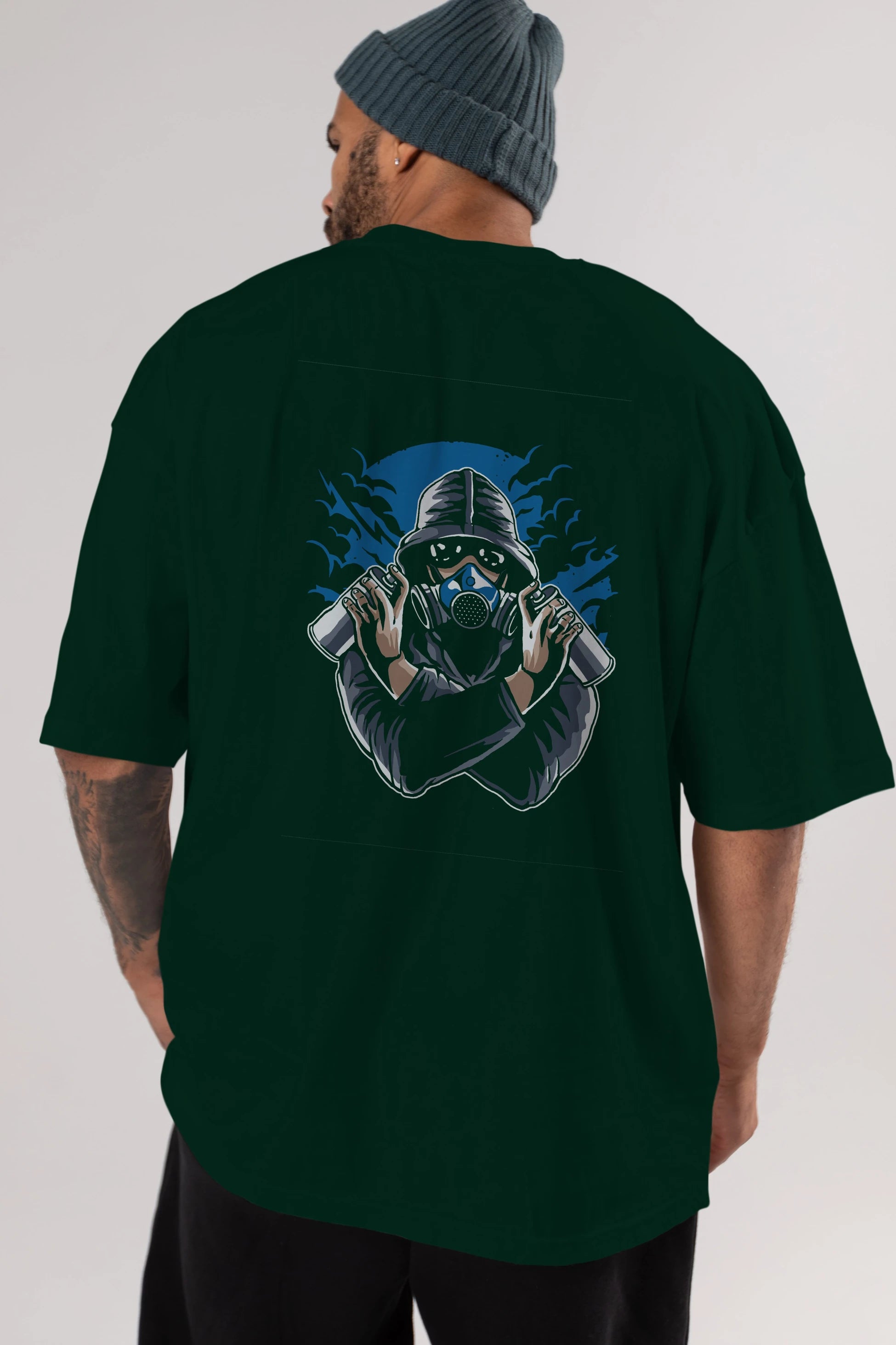 Graffiti Gasmask Arka Baskılı Oversize t-shirt Erkek Kadın Unisex %100 Pamuk