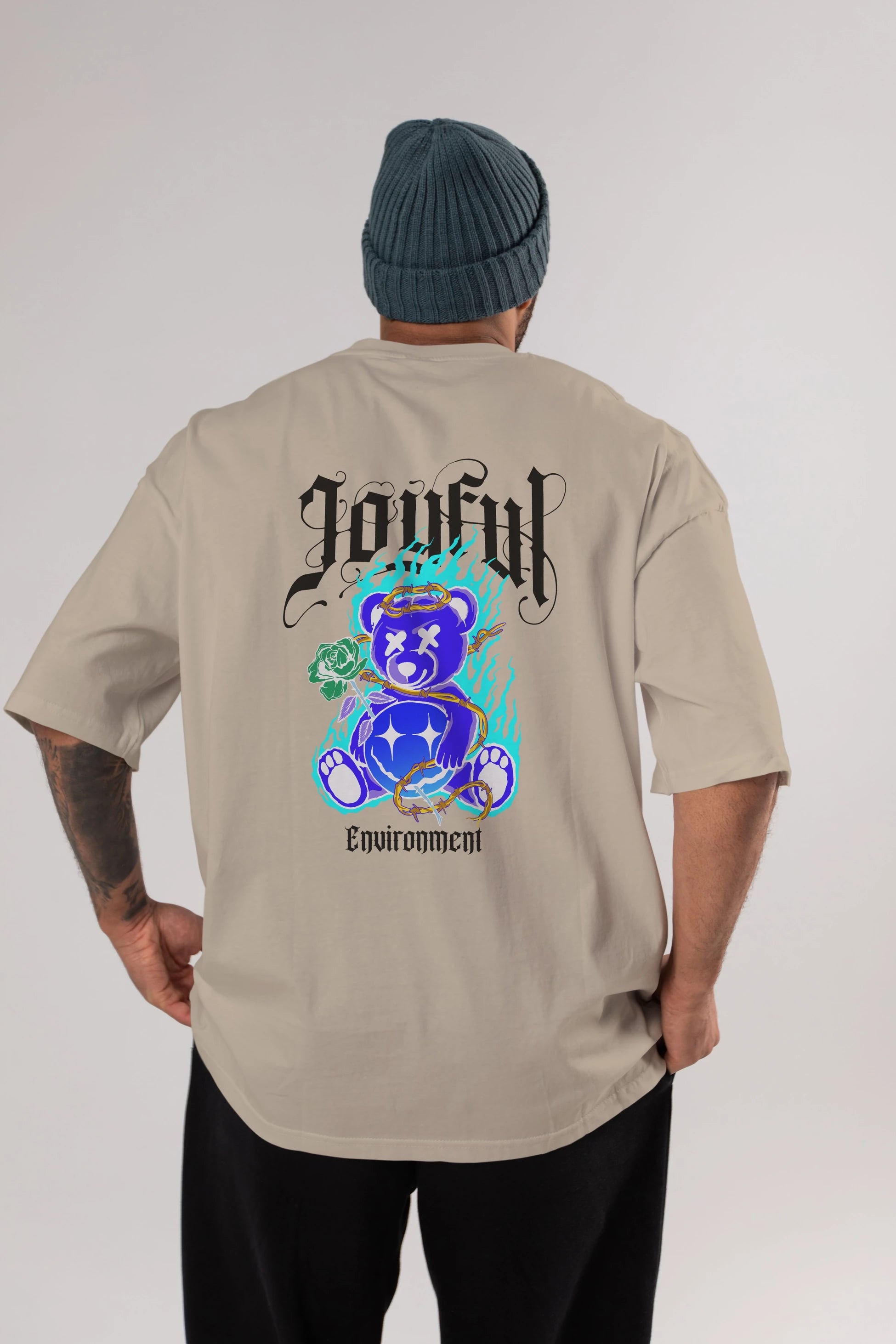 Joyful Bear Arka Baskılı Oversize t-shirt Erkek Kadın Unisex