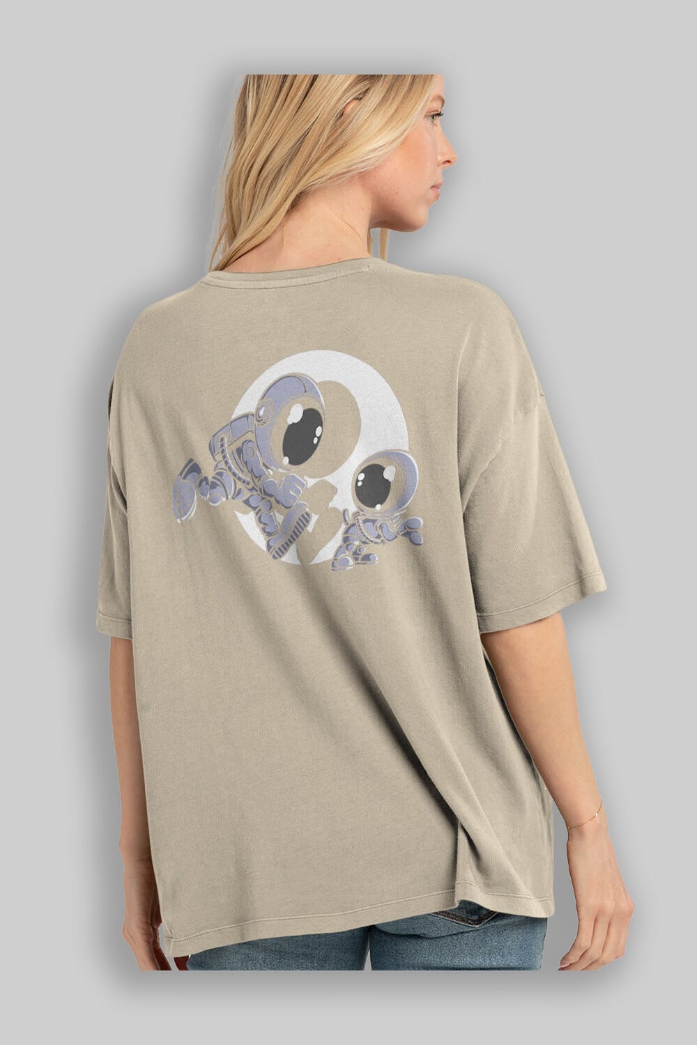 Astronaut And Little Dog Arka Baskılı Oversize t-shirt Erkek Kadın Unisex