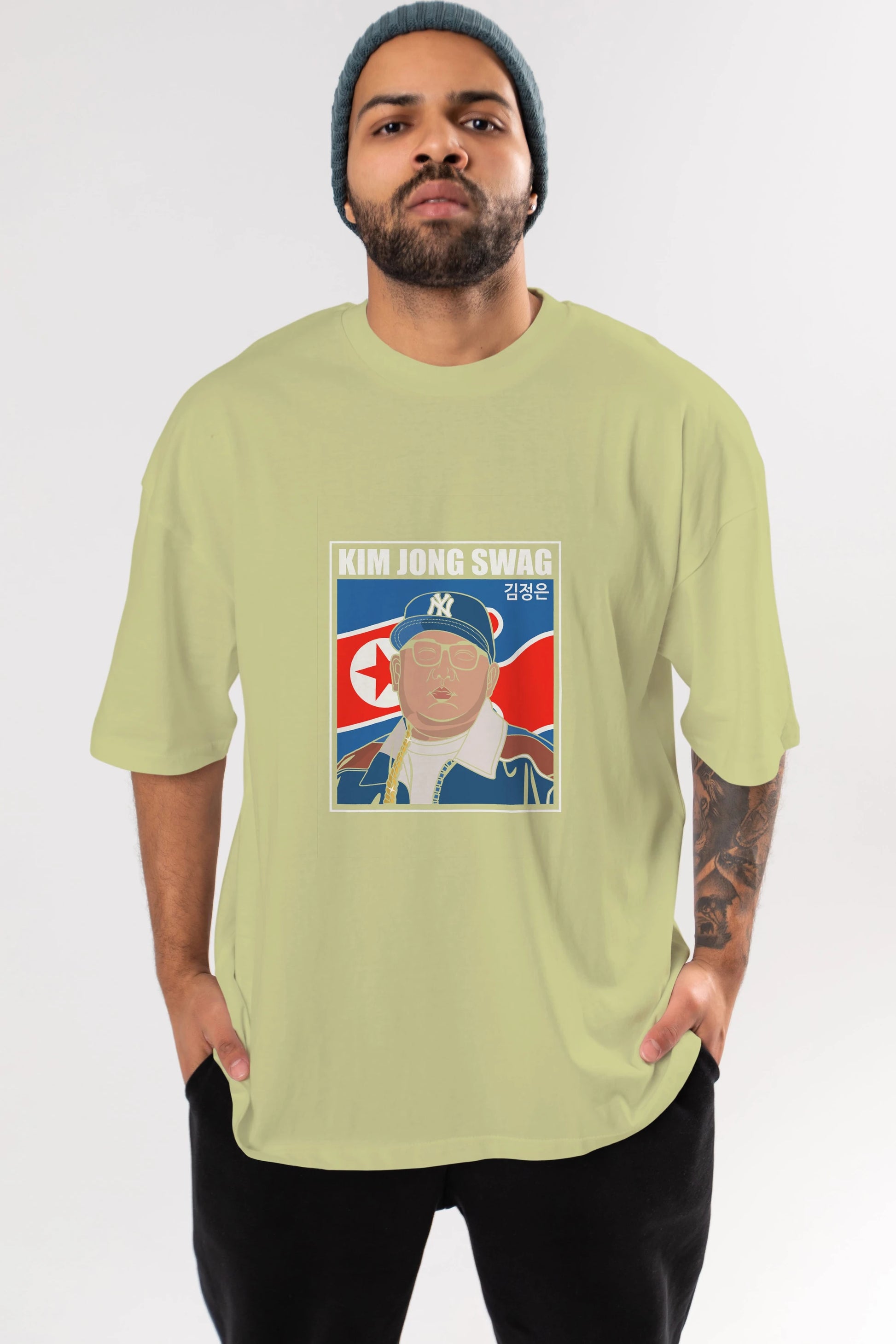 King Jong Swag Ön Baskılı Oversize t-shirt Erkek Kadın Unisex %100 Pamuk tişort