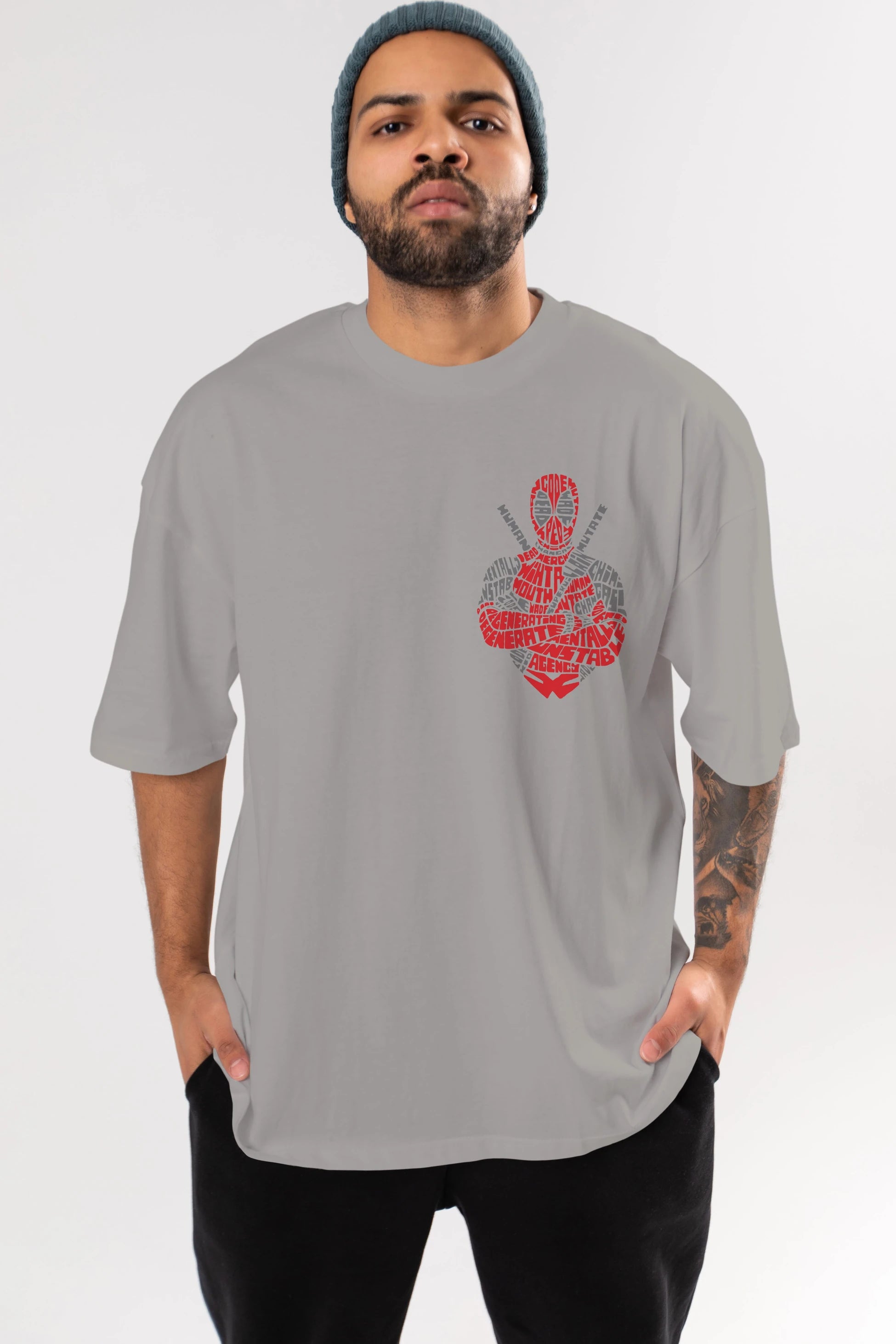 Deadpool (16) Ön Sol Baskılı Oversize t-shirt Erkek Kadın Unisex %100 Pamuk Bisiklet Yaka tişort