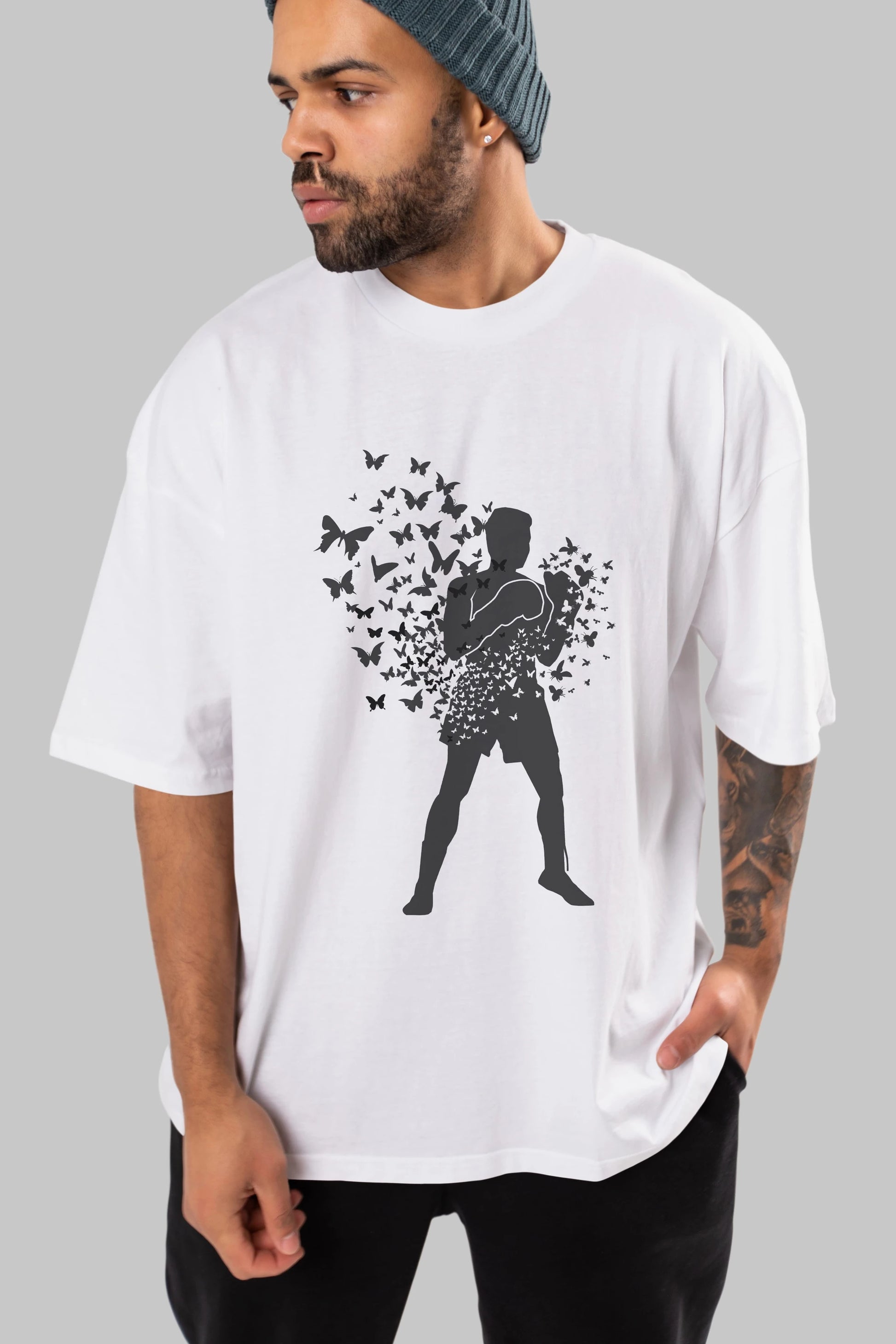 Float Like Butterfly Sting Like Bee Ön Baskılı Oversize t-shirt %100 pamuk Erkek Kadın Unisex