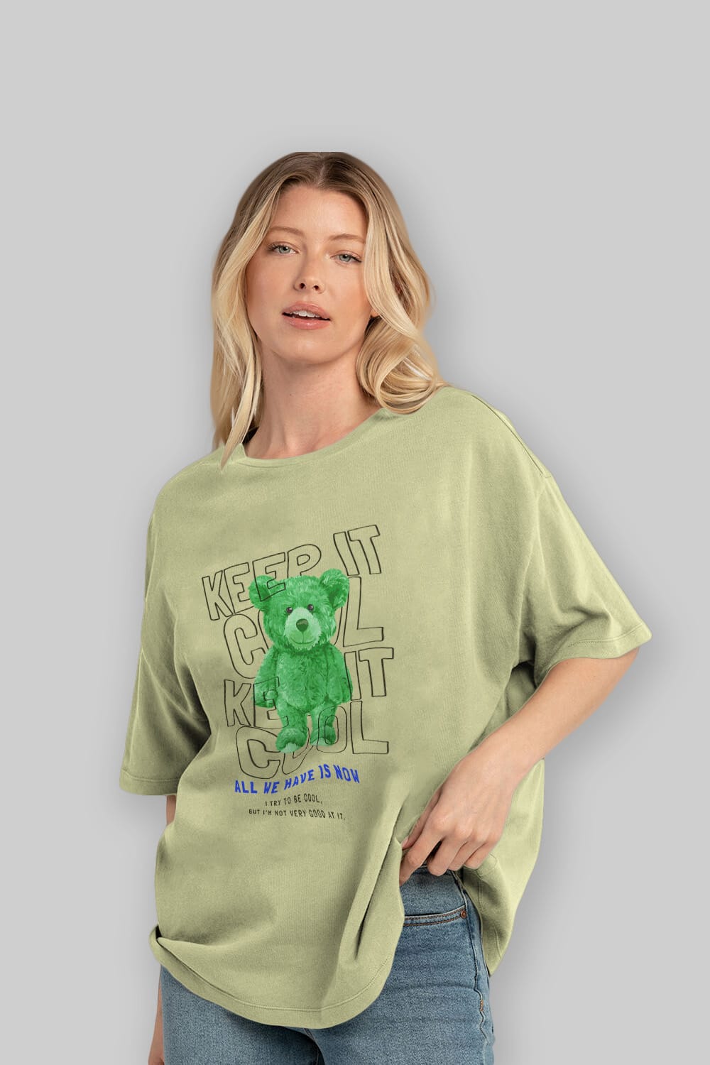 Keep it Cool Bear Ön Baskılı Oversize t-shirt Erkek Kadın Unisex