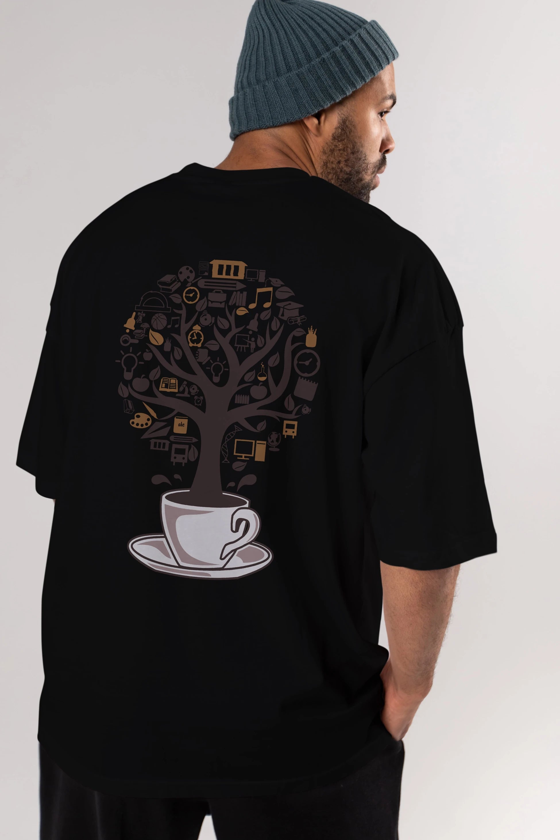 Coffee Tree Arka Baskılı Oversize t-shirt %100 pamuk Erkek Kadın Unisex