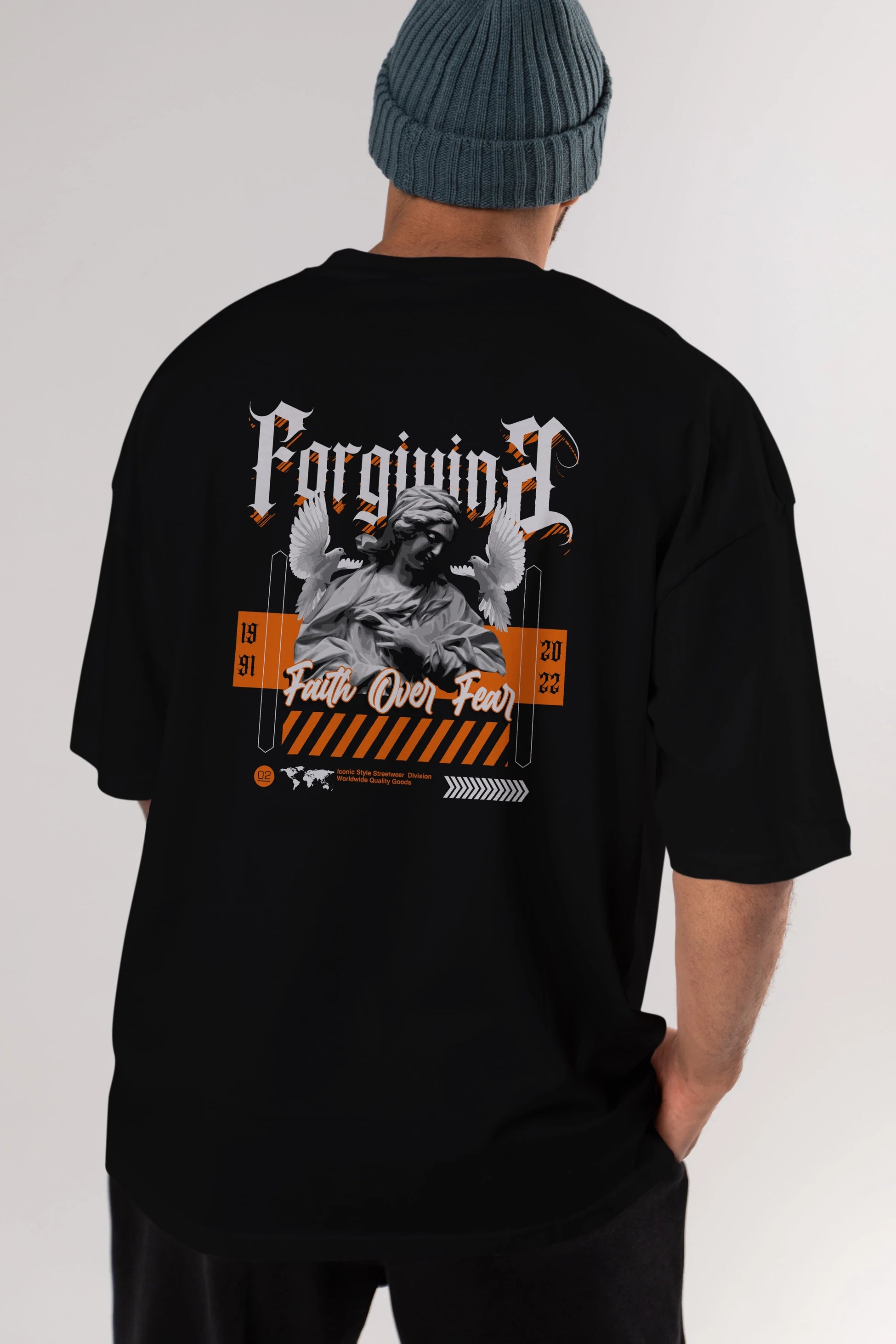 Faith Over Fear 2 Arka Baskılı Oversize t-shirt Erkek Kadın Unisex