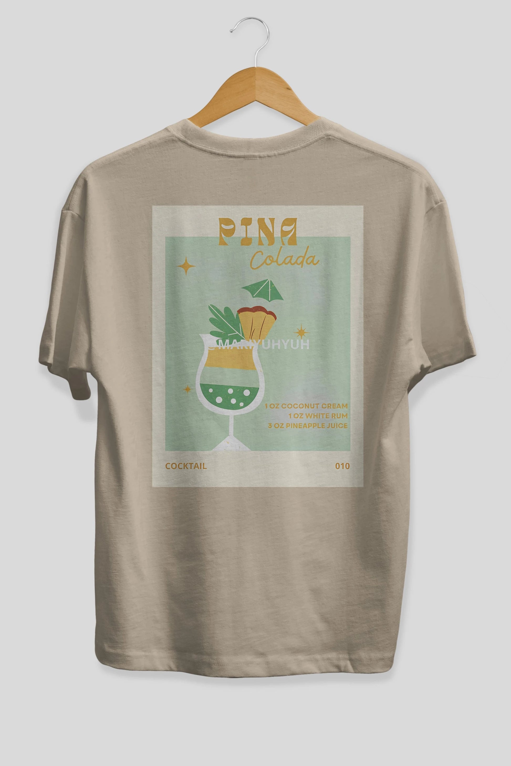 Pina Colada Arka Baskılı Oversize t-shirt Erkek Kadın Unisex %100 Pamuk Bisiklet Yaka tişort