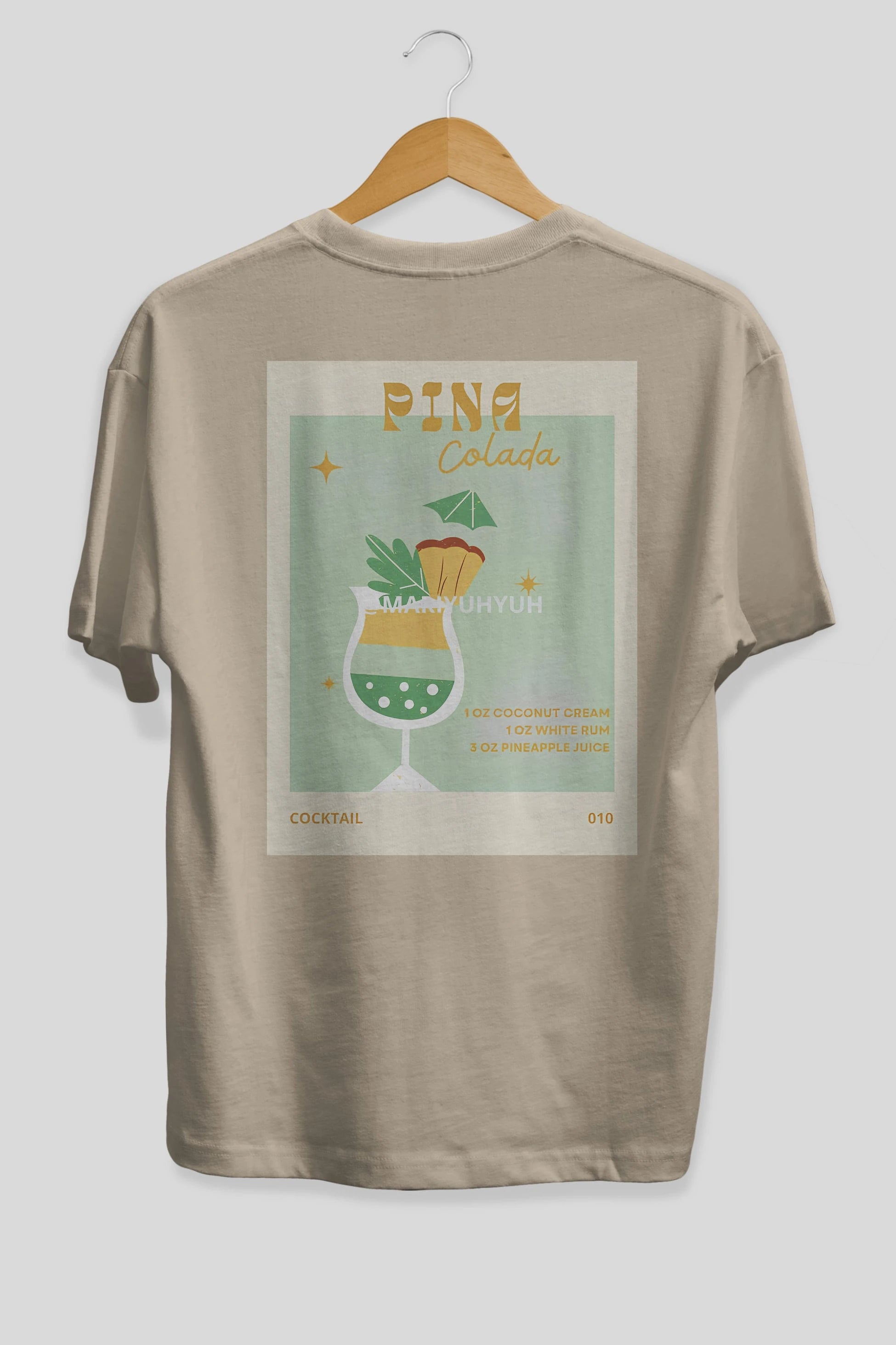 Pina Colada Arka Baskılı Oversize t-shirt Erkek Kadın Unisex %100 Pamuk Bisiklet Yaka tişort