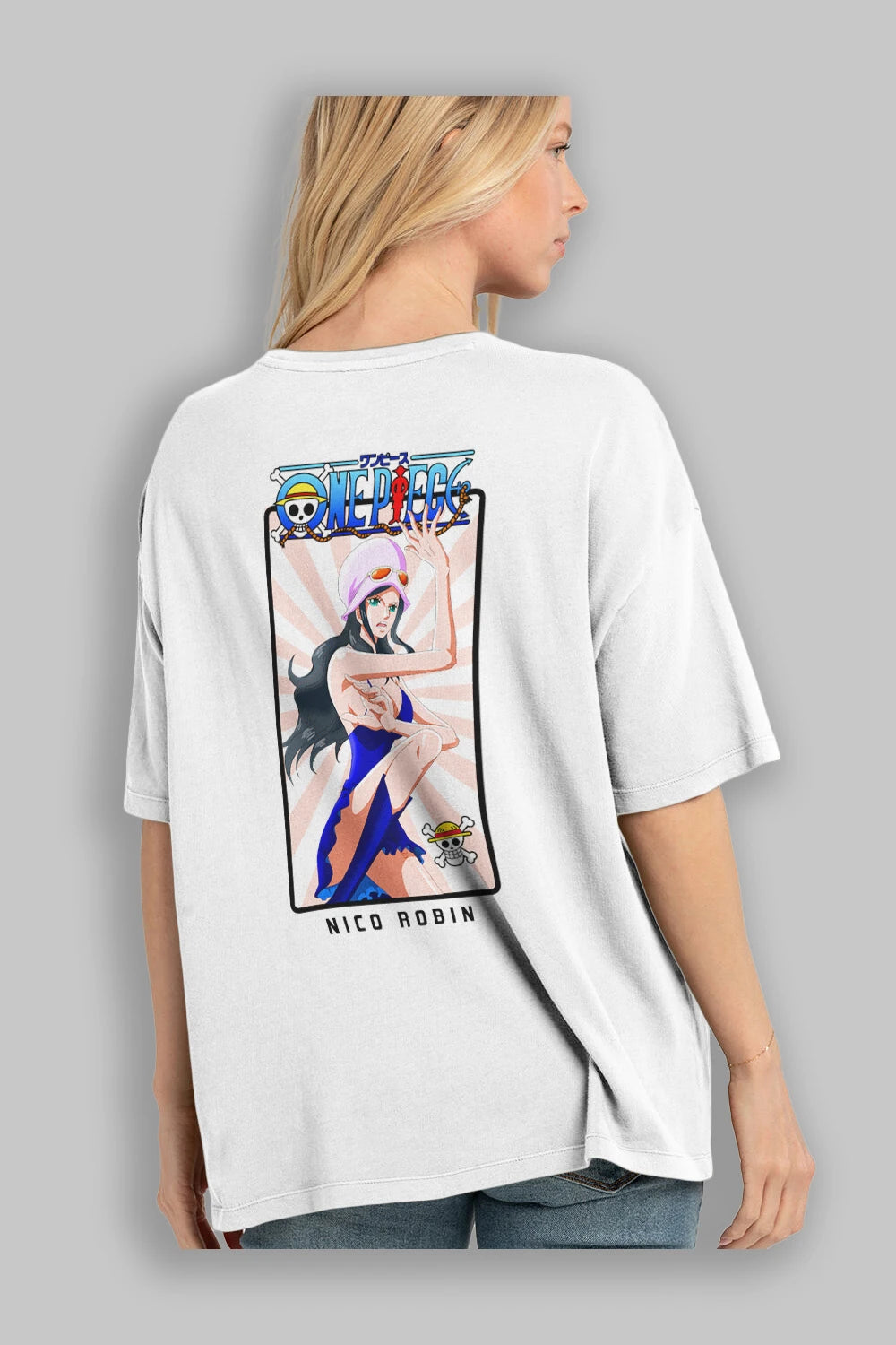 Nico Robin Anime Arka Baskılı Oversize t-shirt Erkek Kadın Unisex %100 pamuk tişort