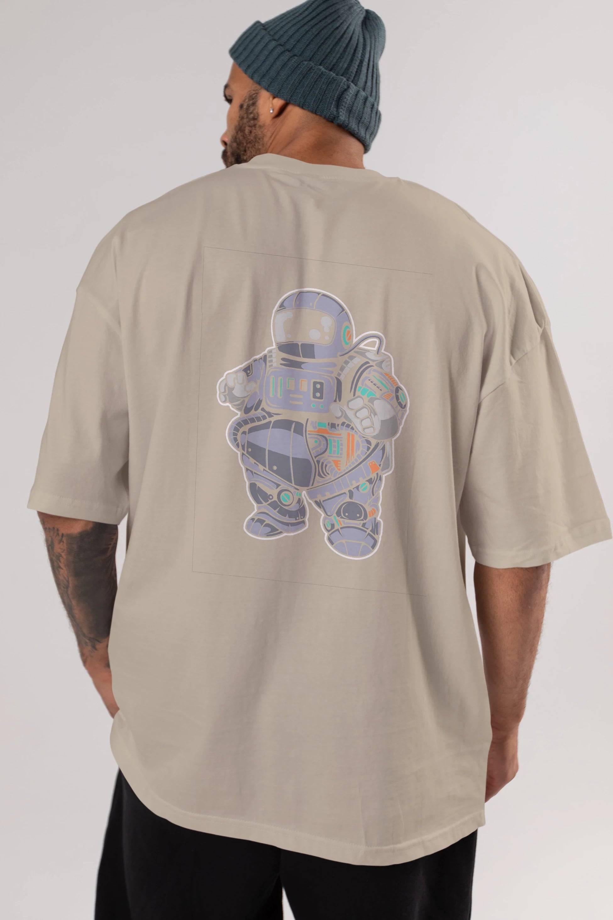 Fat Astronaut Robot Arka Baskılı Oversize t-shirt Erkek Kadın Unisex