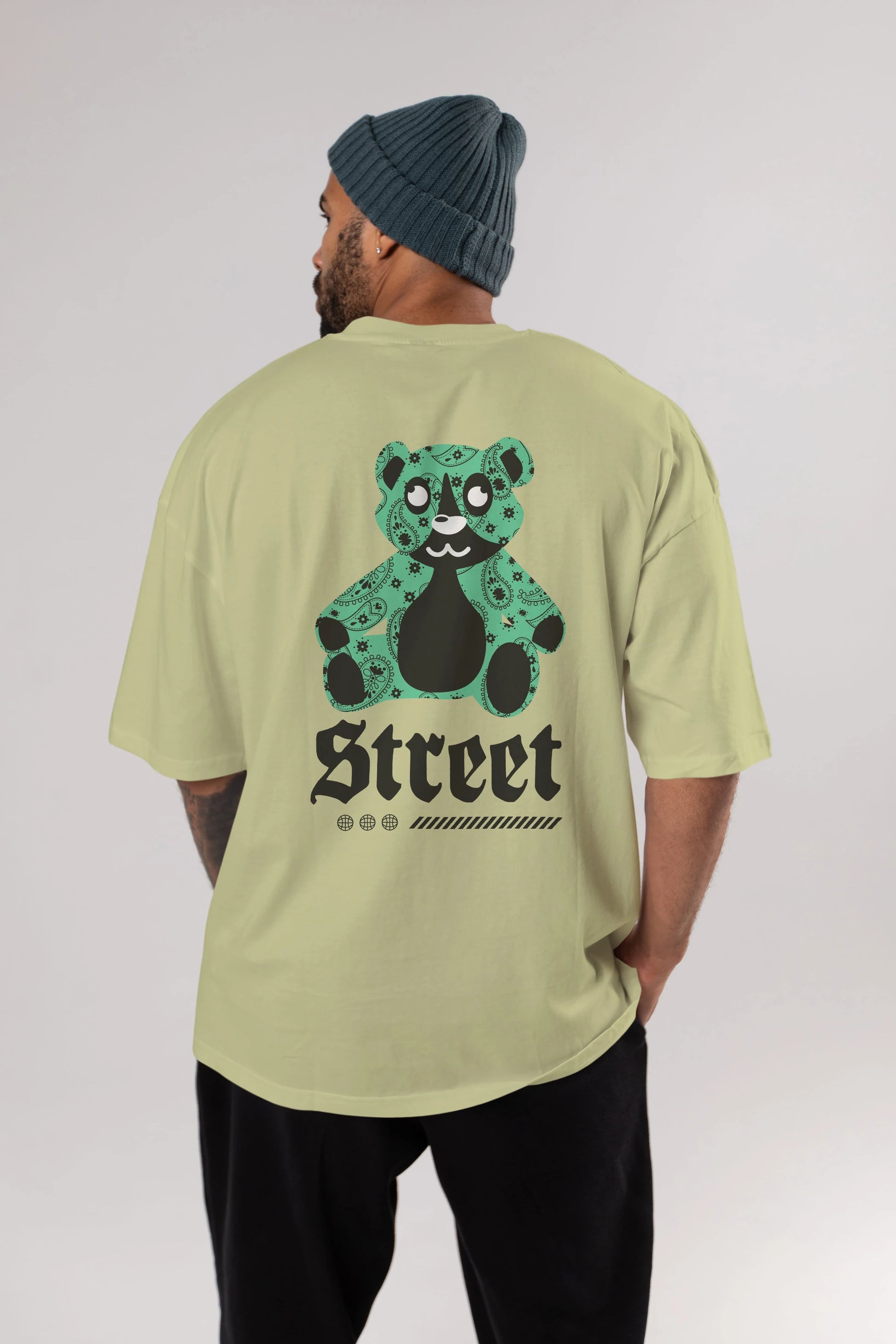 Street Bear Arka Baskılı Oversize t-shirt Erkek Kadın Unisex