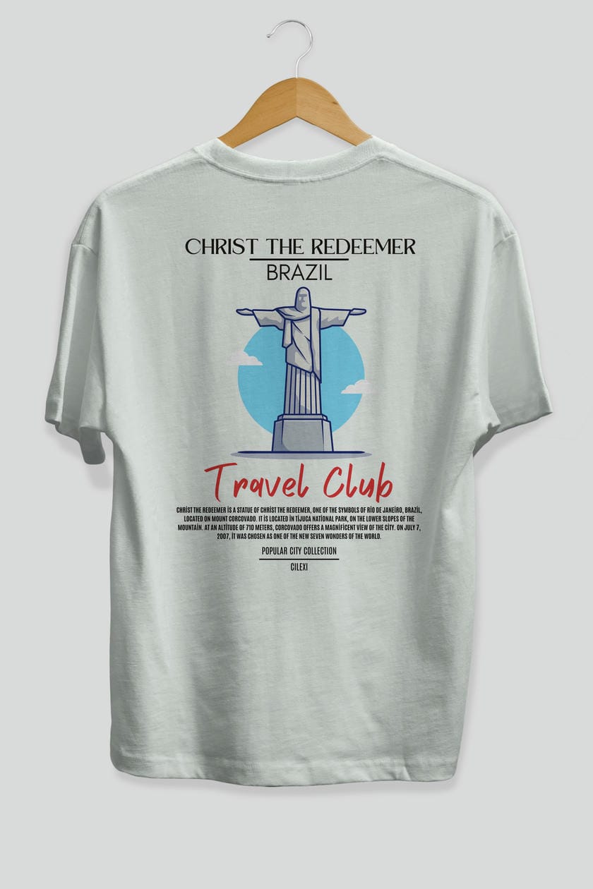 Christ The Redeemer Brazil Arka Baskılı Oversize t-shirt Erkek Kadın Pamuk Bisiklet Yaka tişort