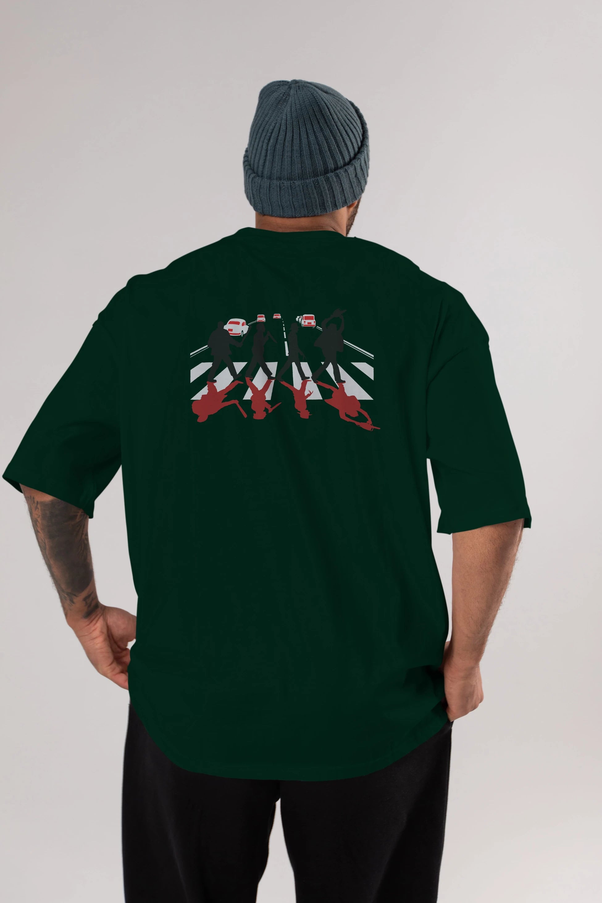 Abbey Road Killer Red Arka Baskılı Oversize t-shirt %100 pamuk Erkek Kadın Unisex