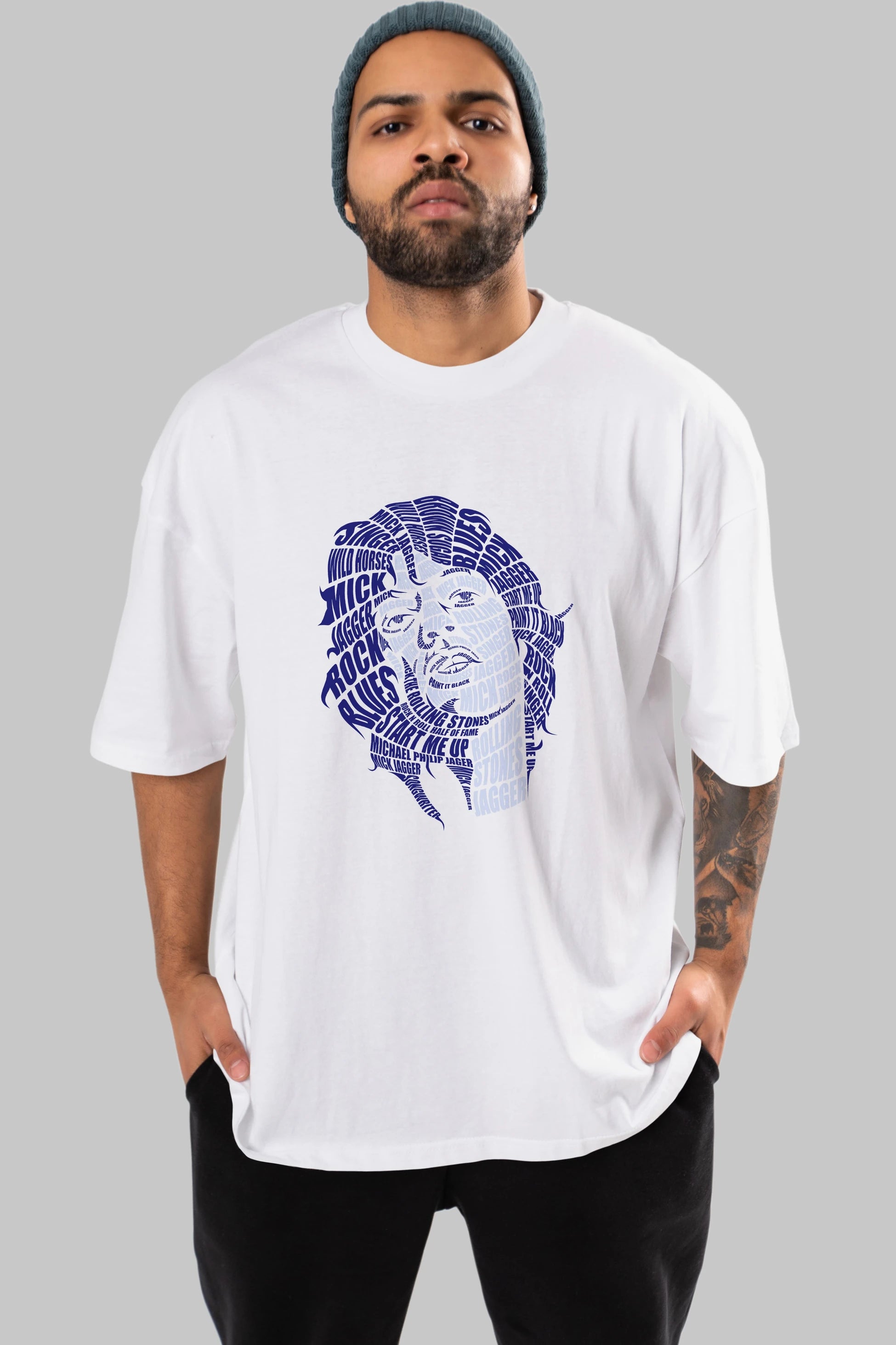 Mick Jagger Calligram Ön Baskılı Oversize t-shirt %100 pamuk Erkek Kadın Unisex