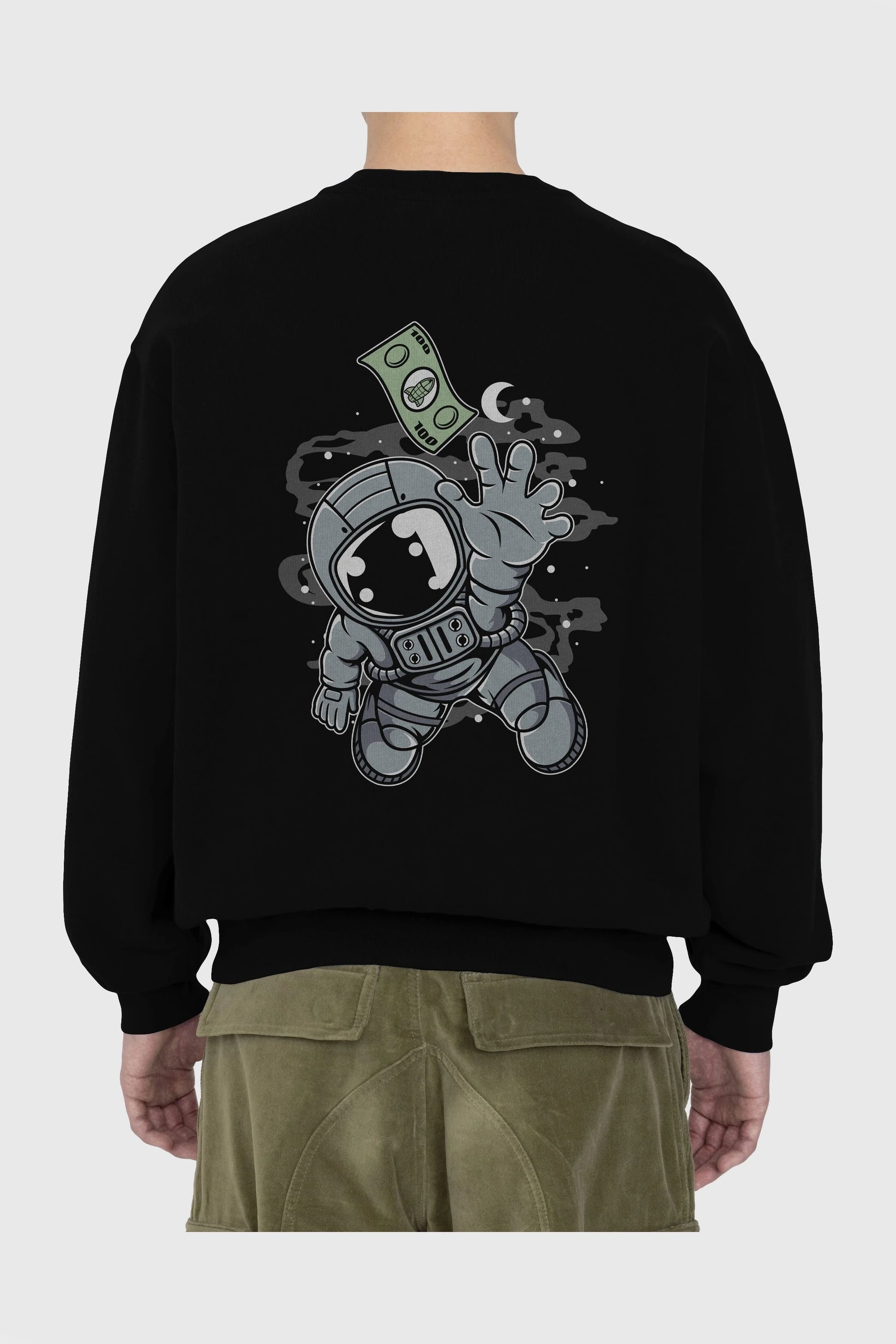 Astronaut Dollar Arka Baskılı Oversize Sweatshirt Erkek Kadın Unisex