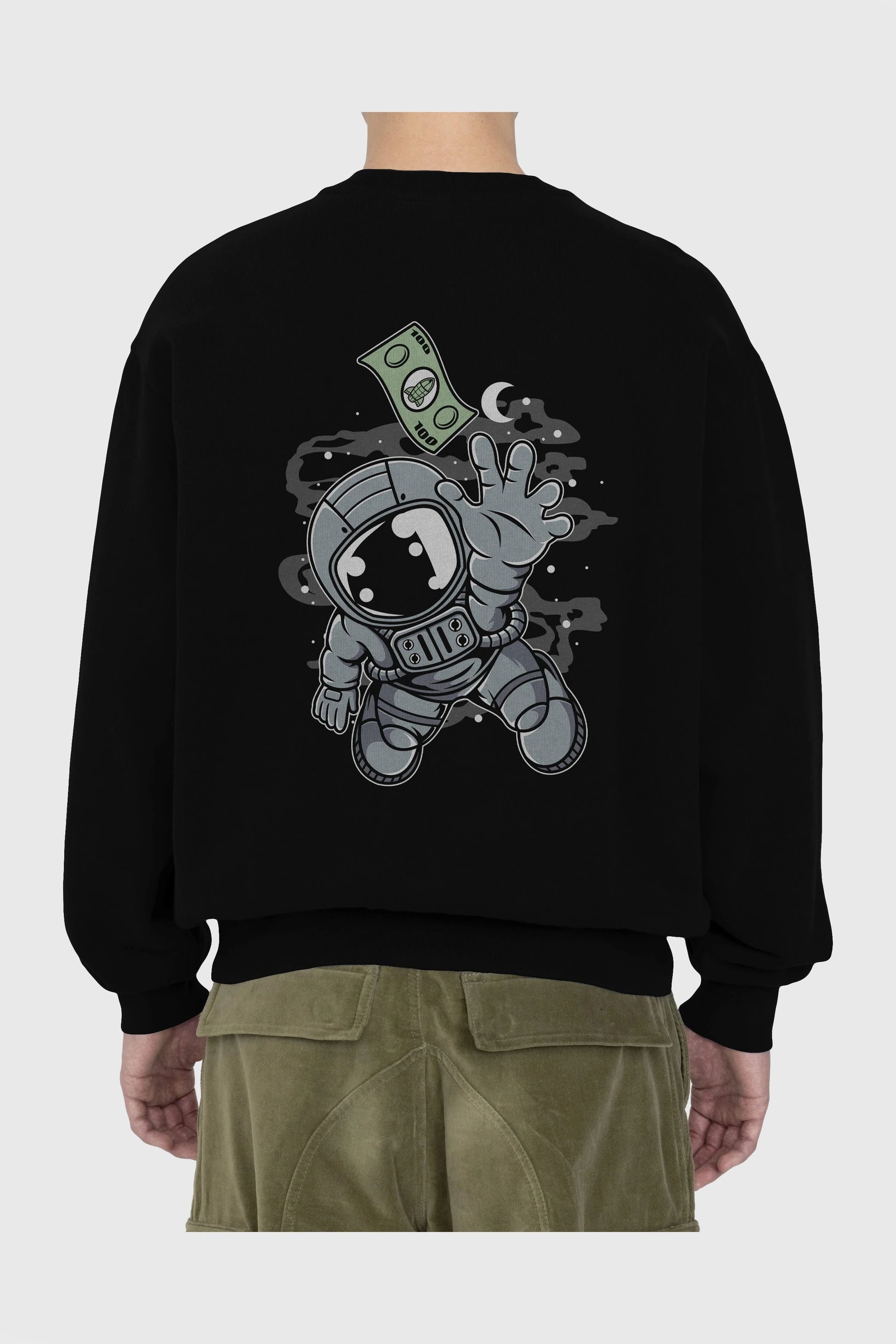 Astronaut Dollar Arka Baskılı Oversize Sweatshirt Erkek Kadın Unisex