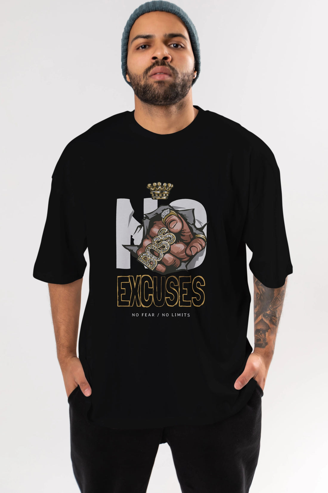 No Excuses Ön Baskılı Oversize t-shirt Erkek Kadın Unisex