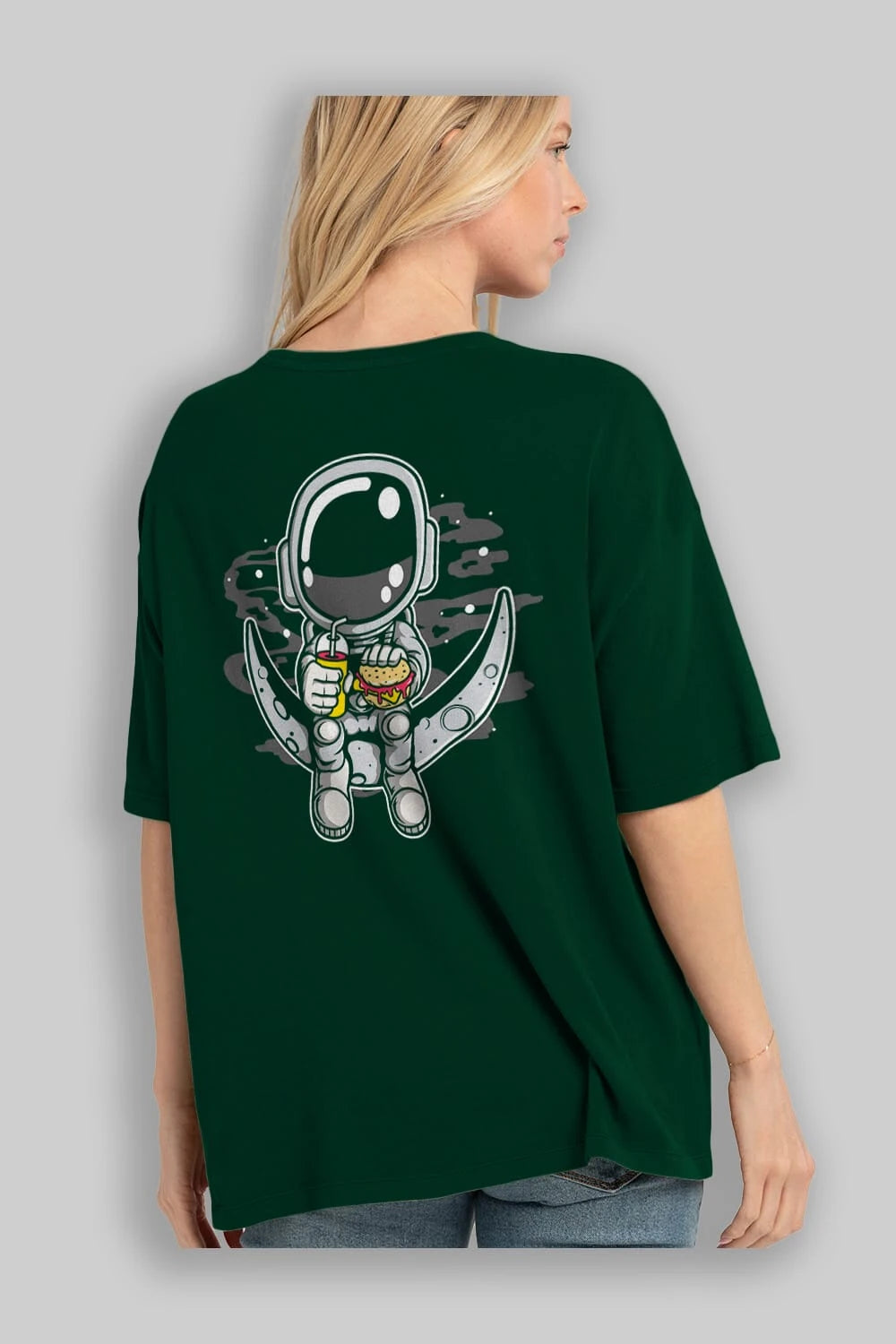 Astronaut Crescent Arka Baskılı Oversize t-shirt Erkek Kadın Unisex