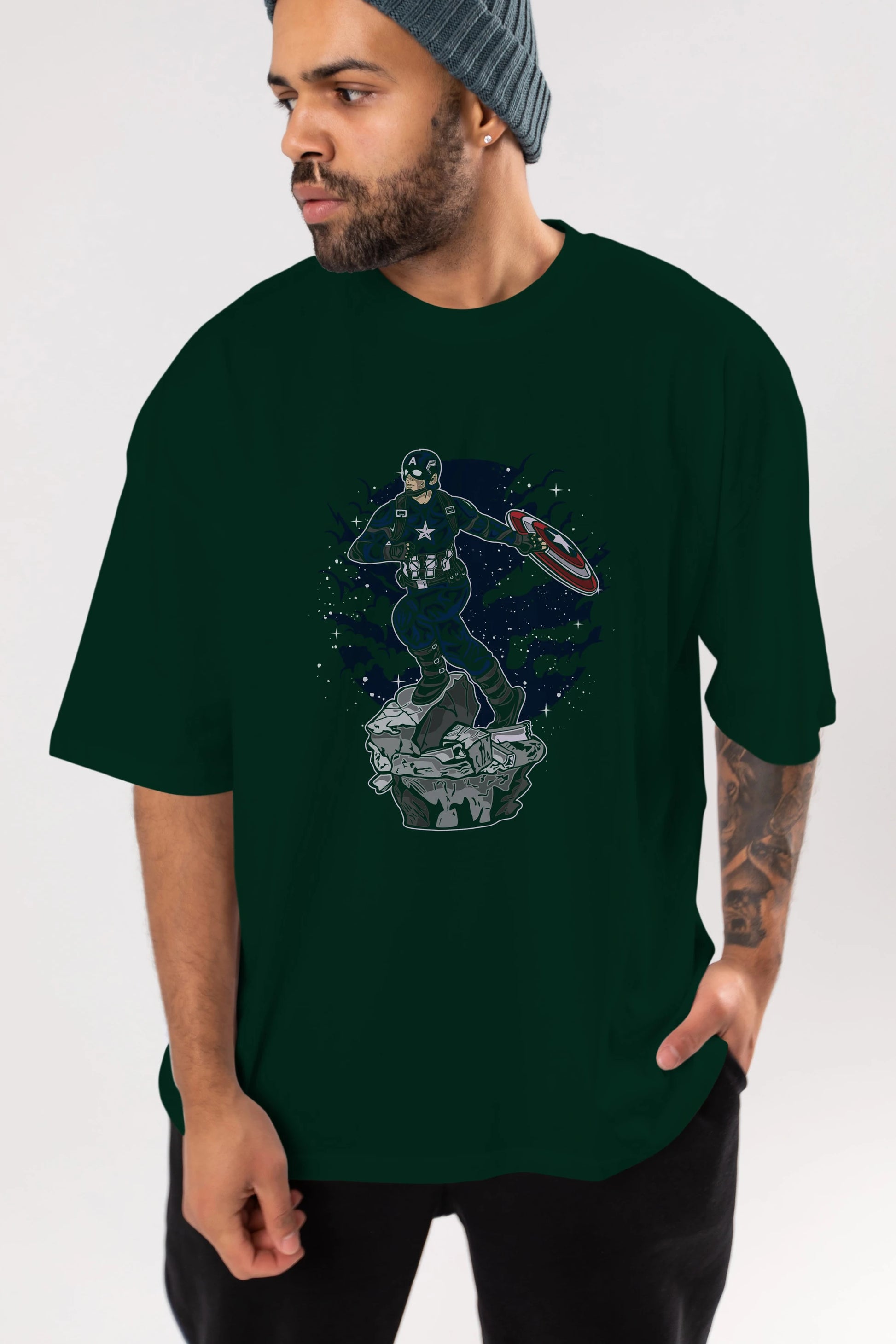CAPTAIN AMERICA Ön Baskılı Oversize t-shirt Erkek Kadın Unisex %100 Pamuk tişort