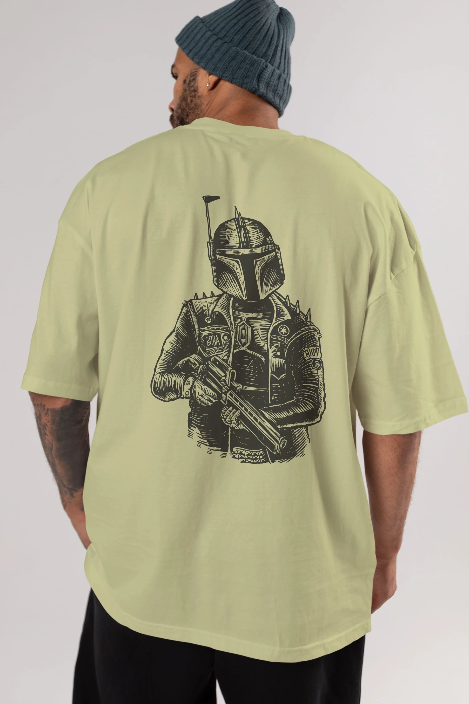 Boba Punk Arka Baskılı Oversize t-shirt Erkek Kadın Unisex %100 Pamuk