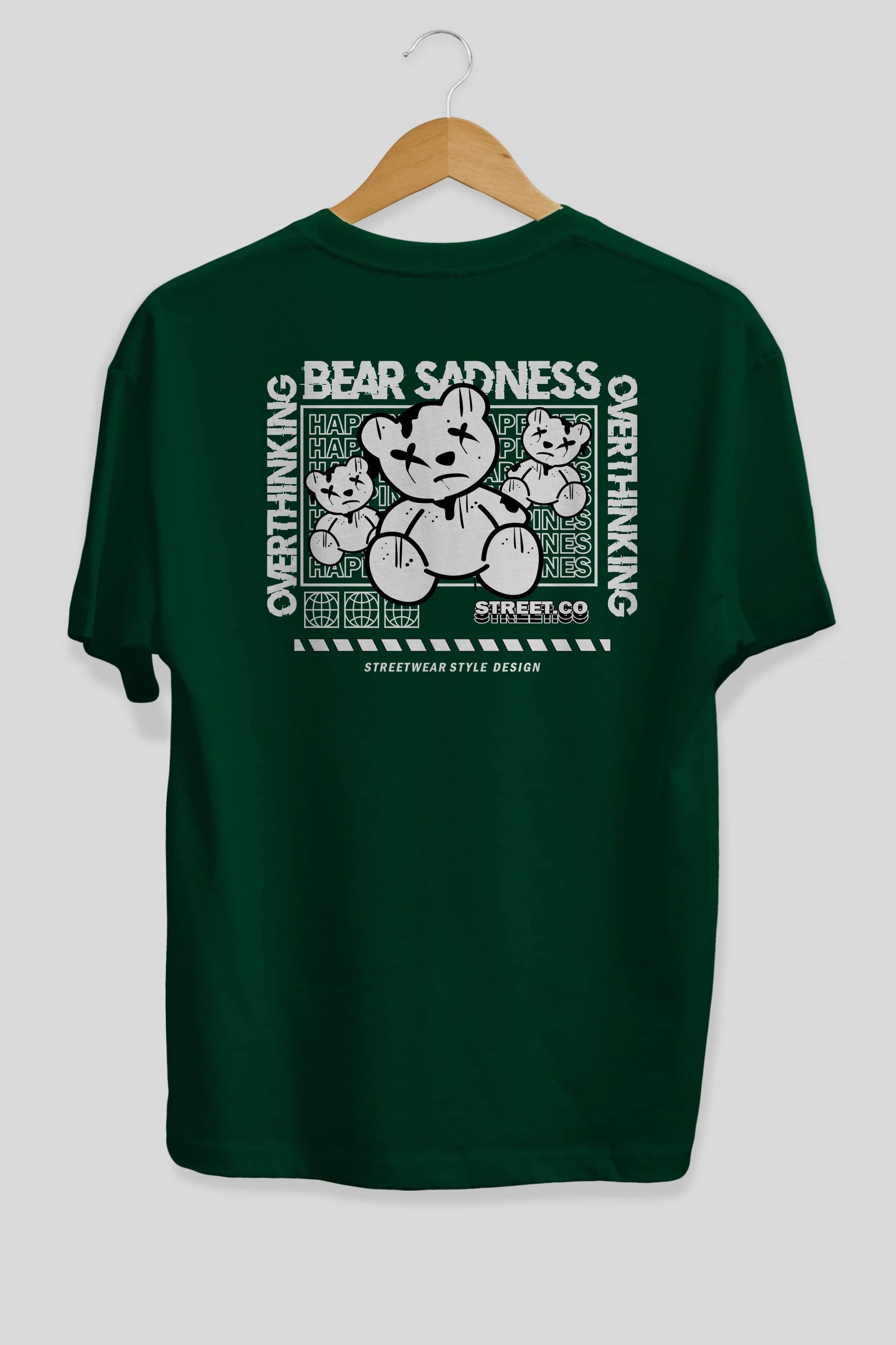Bear Sadness 2 Arka Baskılı Oversize t-shirt Erkek Kadın Unisex