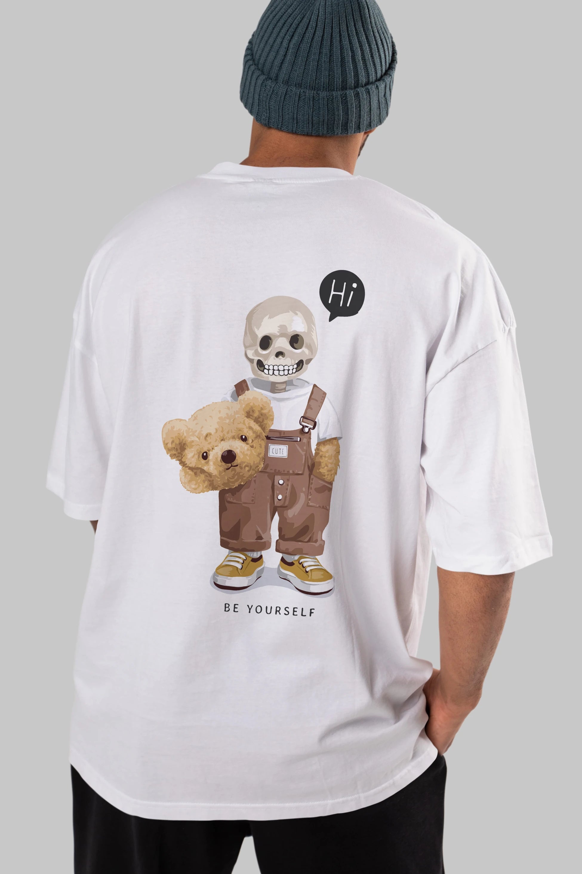 Teddy Bear hi Arka Baskılı Oversize t-shirt Erkek Kadın Unisex %100 Pamuk