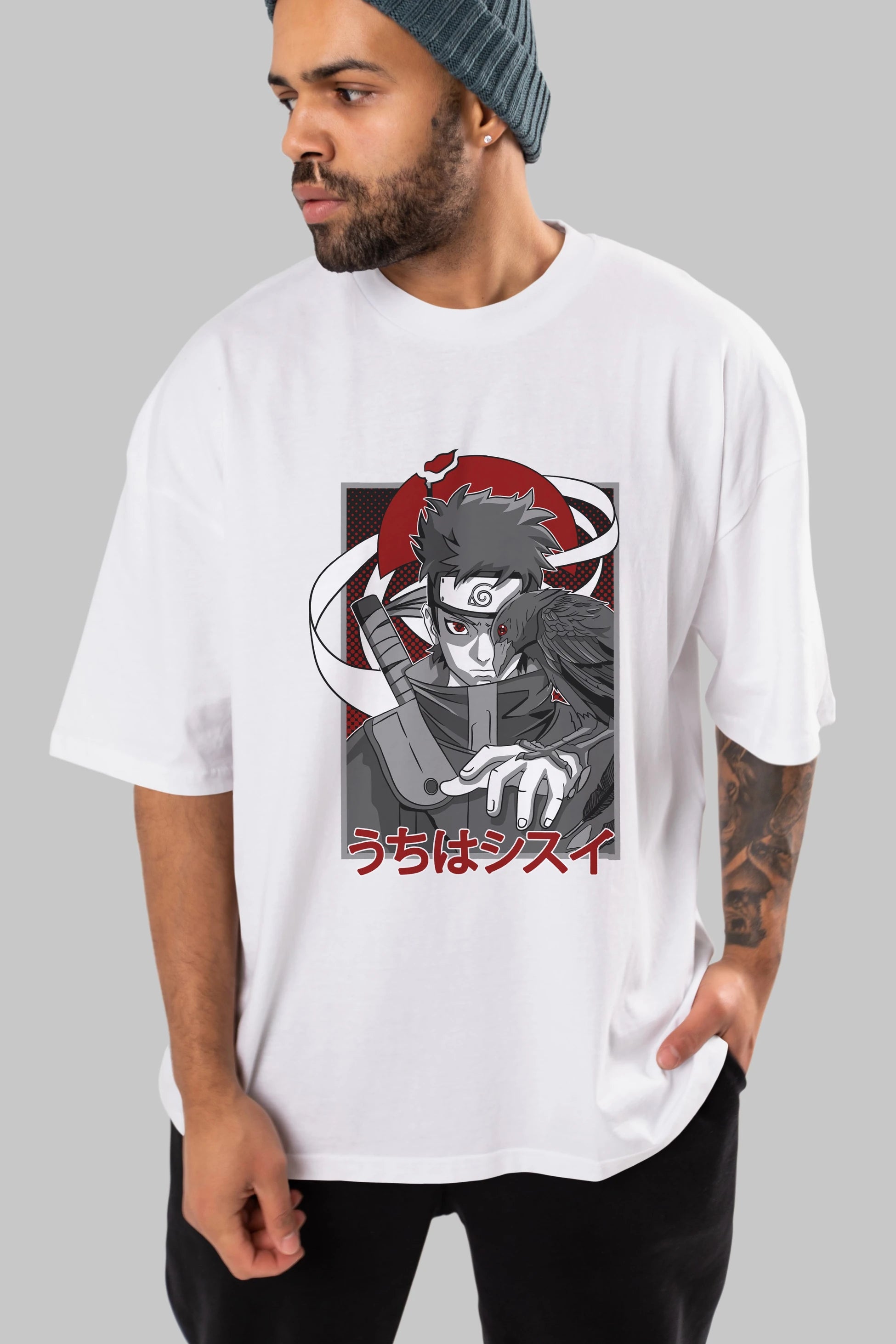 SHISUI UCHIHA NARUTO Anime Ön Baskılı Oversize t-shirt %100 pamuk Erkek Kadın Unisex