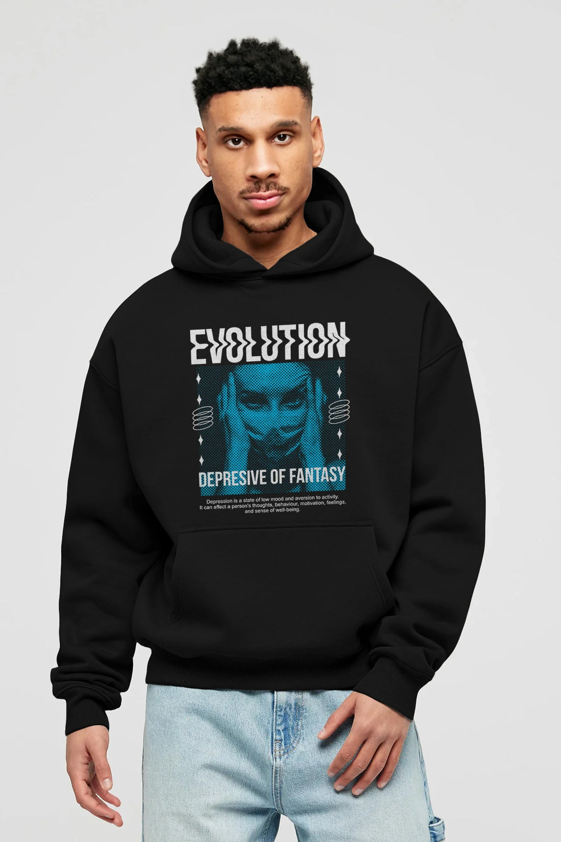 Evolution Ön Baskılı Hoodie Oversize Kapüşonlu Sweatshirt Erkek Kadın Unisex