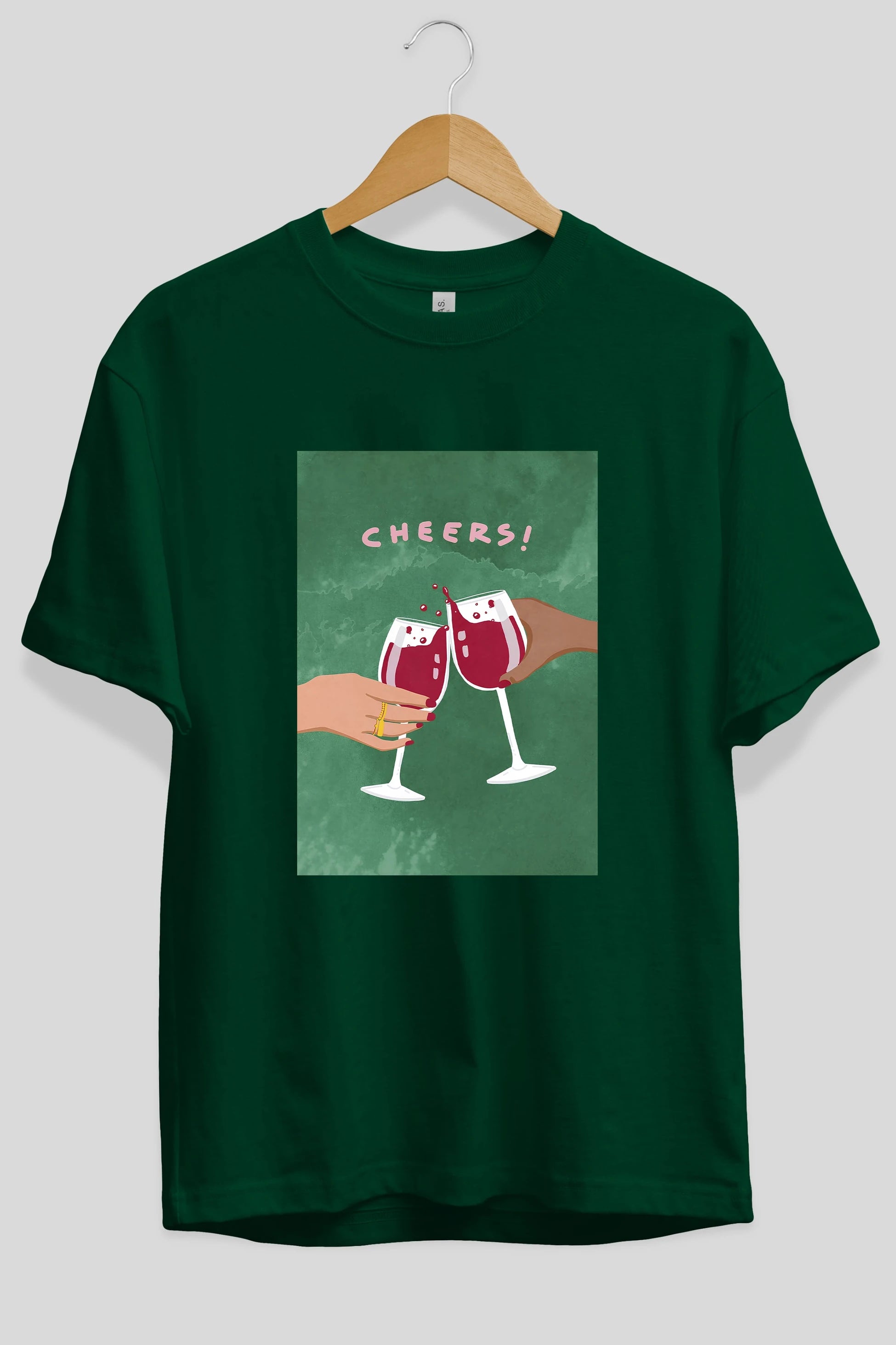 Cheers Ön Baskılı Oversize t-shirt Erkek Kadın Unisex %100 Pamuk Bisiklet Yaka tişort