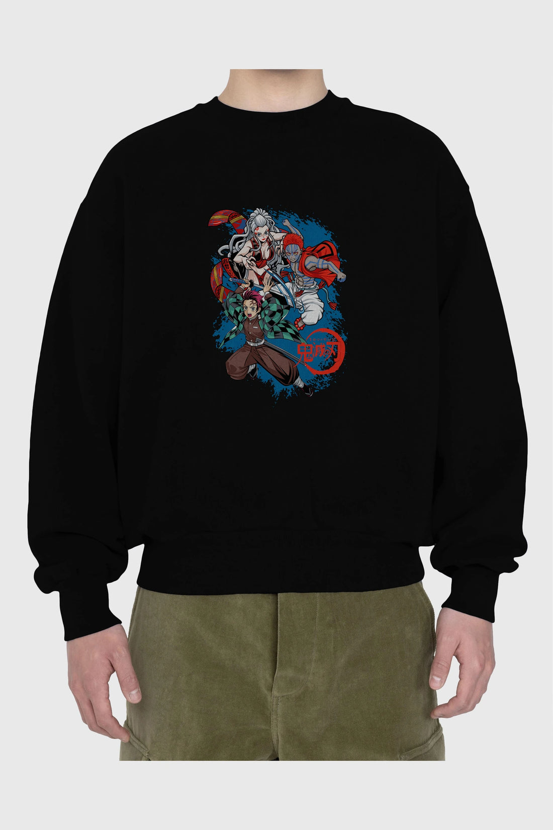 TANJIRO ,AKAZA,DAKI Anime Ön Baskılı Oversize Sweatshirt Erkek Kadın Unisex