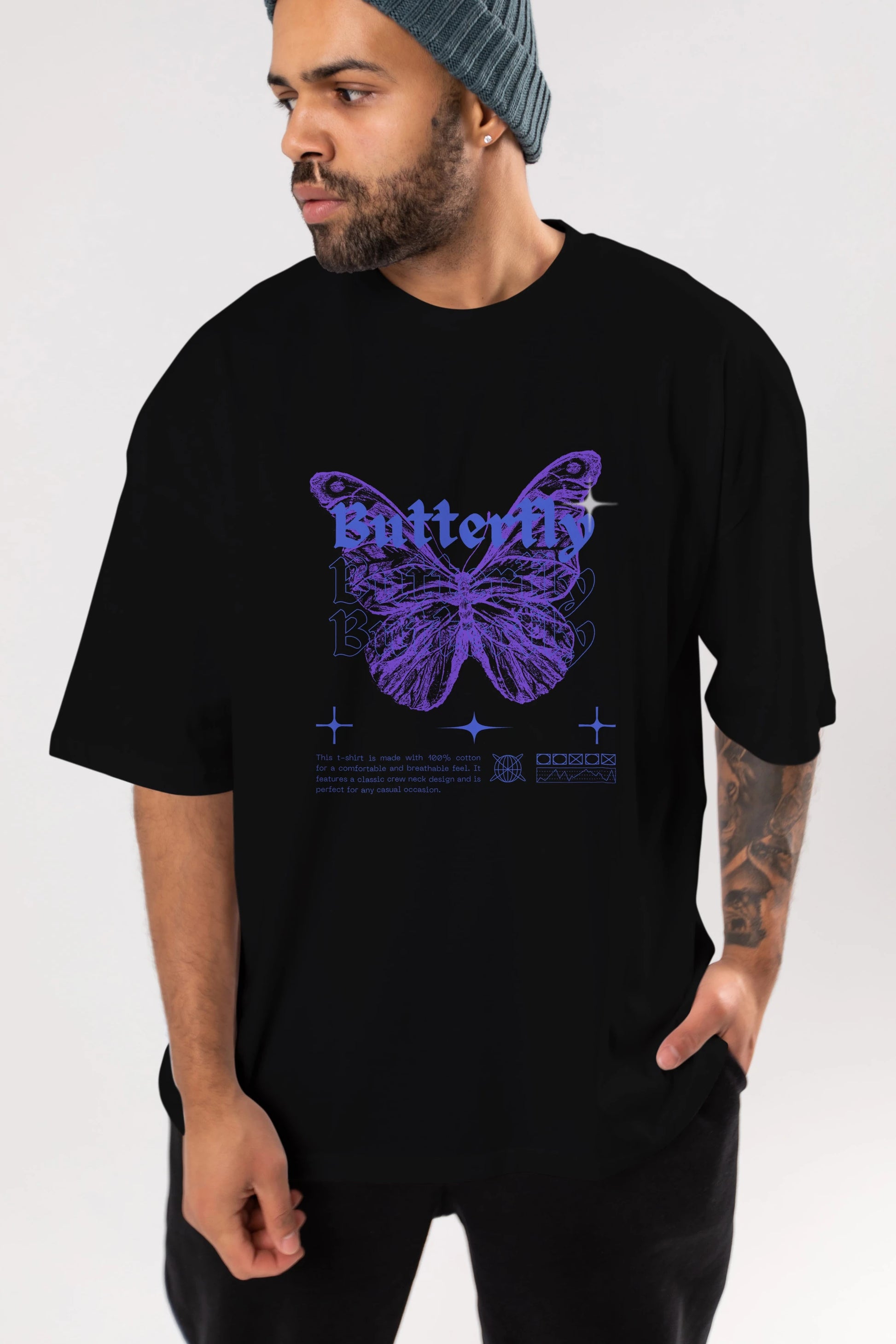 Butterfly Streetwear Ön Baskılı Oversize t-shirt Erkek Kadın Unisex
