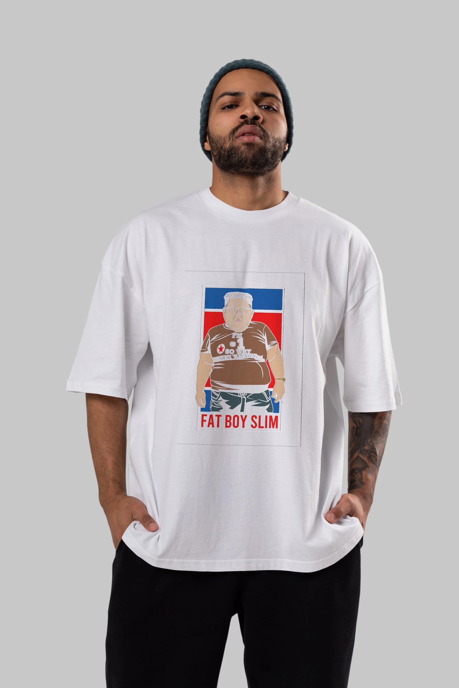 Fat Boy Slim Kim Jong Un Ön Baskılı Oversize t-shirt Erkek Kadın Unisex %100 Pamuk tişort